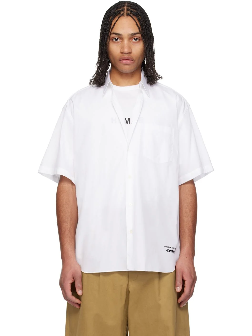 White Cotton Broad Short Sleeve Shirt - 1
