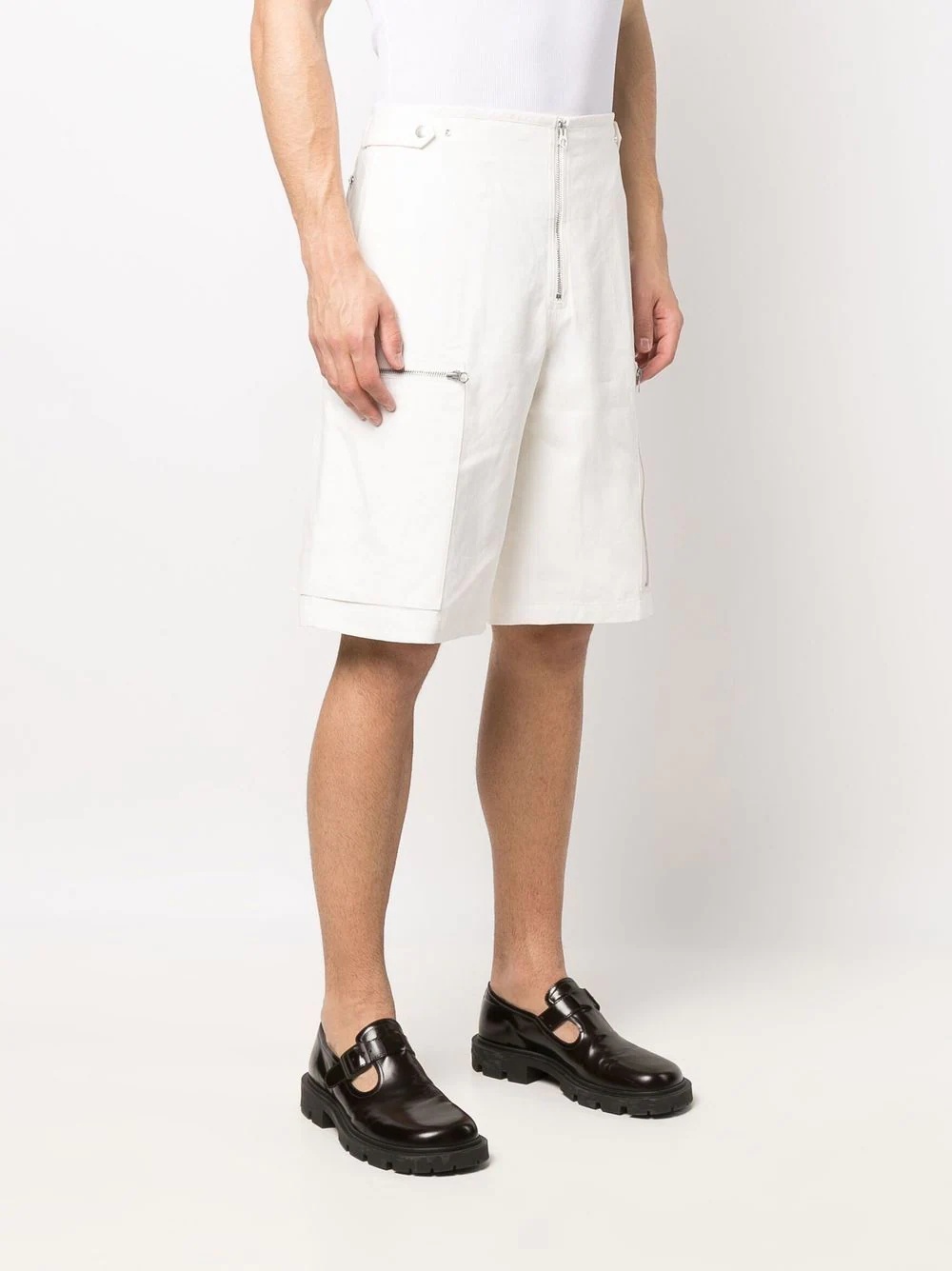 straight-leg linen shorts - 3