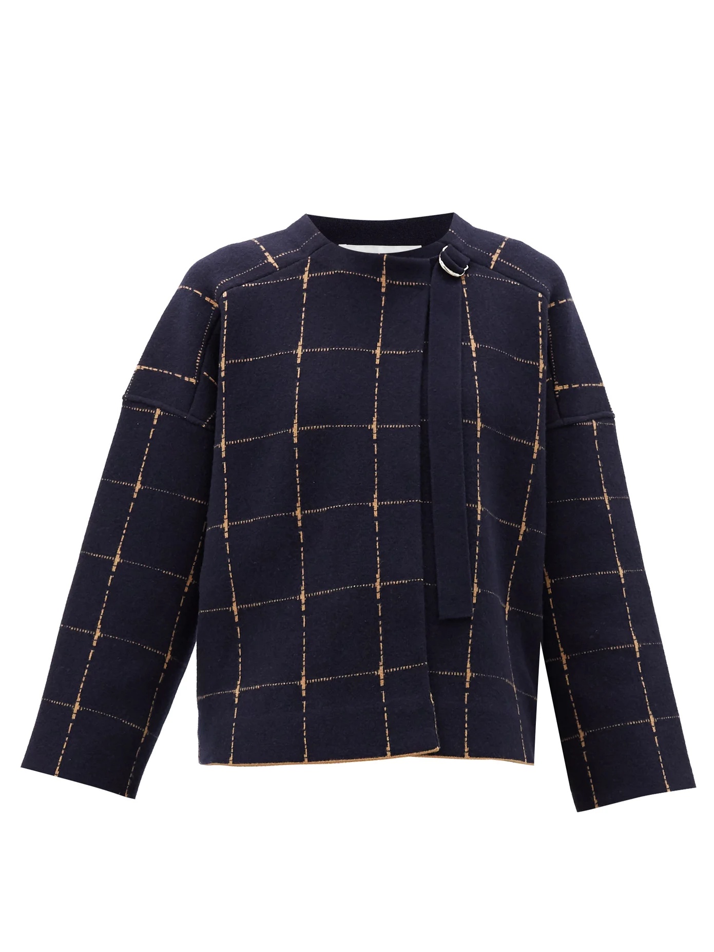 Windowpane-check wool-blend cropped jacket - 1