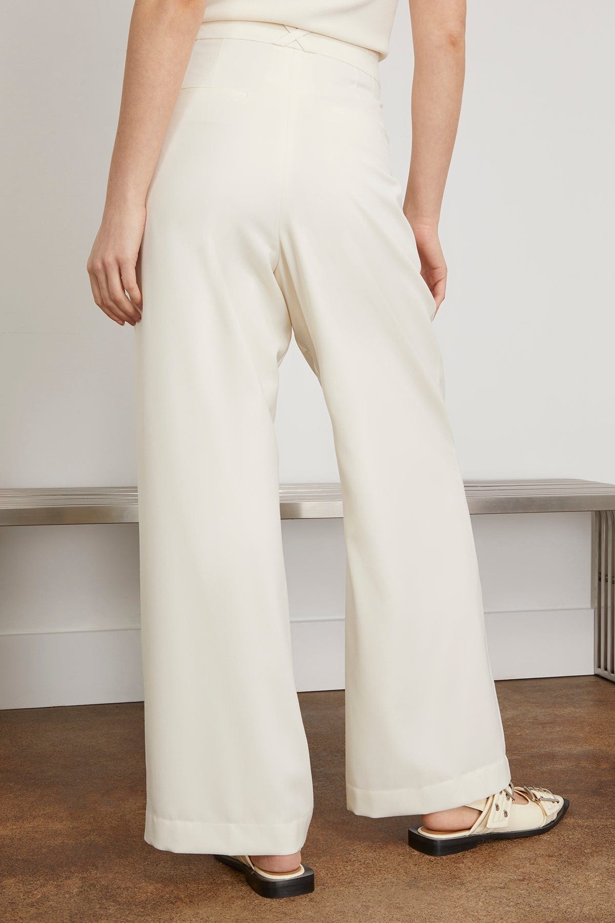 Wide Leg Tailored Trousers in Cream - 4