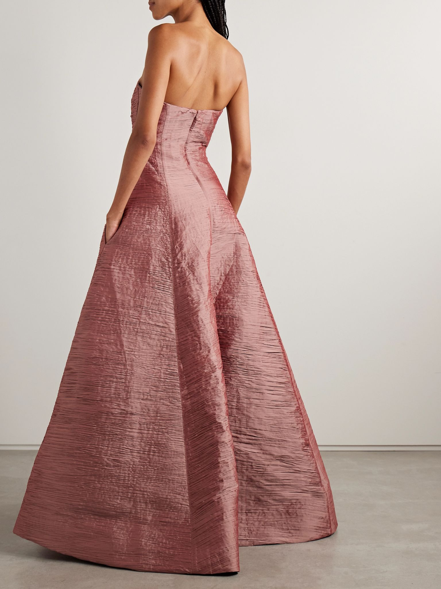 Strapless plissé-taffeta gown Antique rose - 3