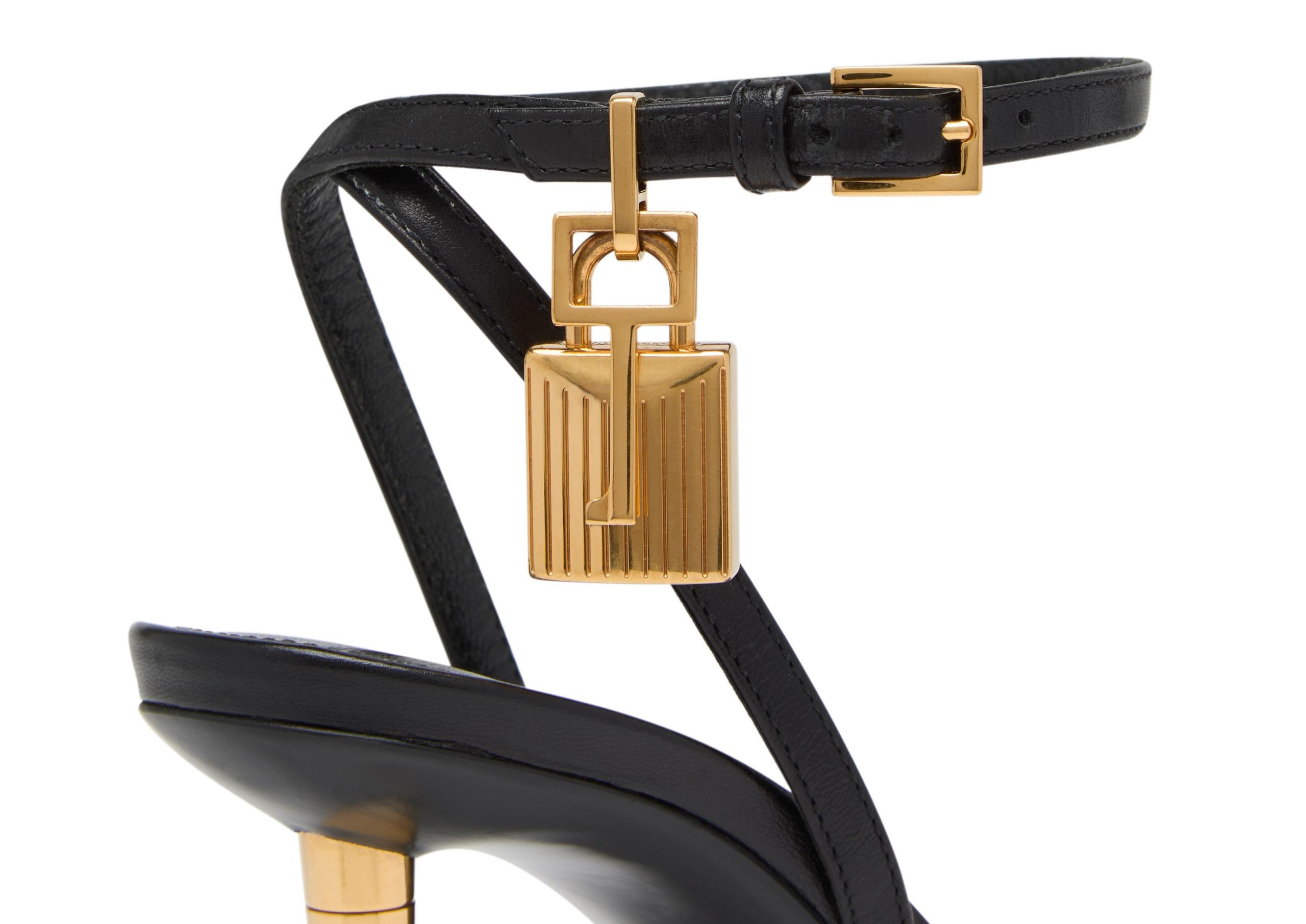 SHINY LEATHER PADLOCK POINTY NAKED SANDAL 85MM - 5