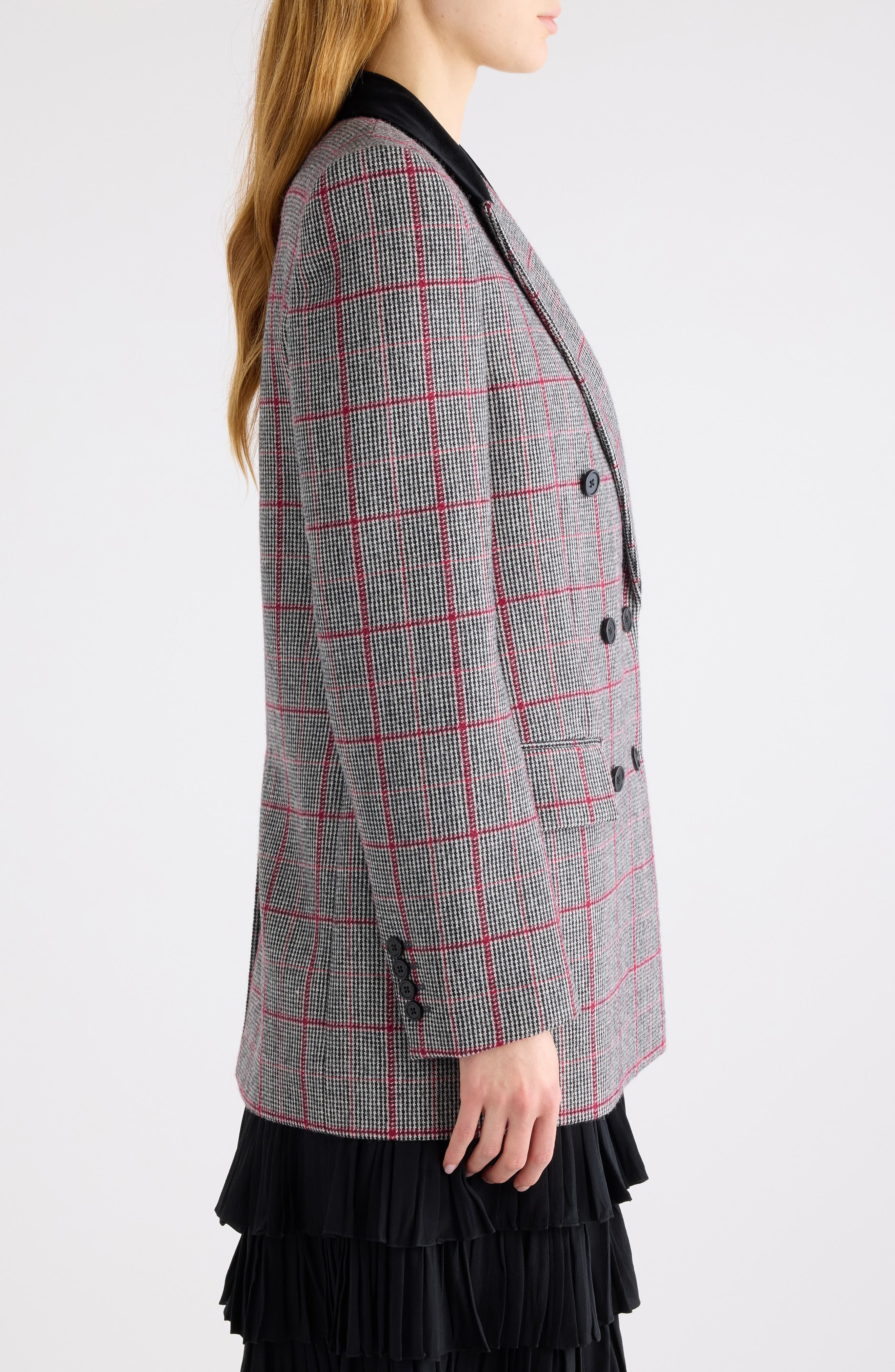 Chloé Double Breasted Plaid Virgin Wool Blazer in Black/White at Nordstrom - 4