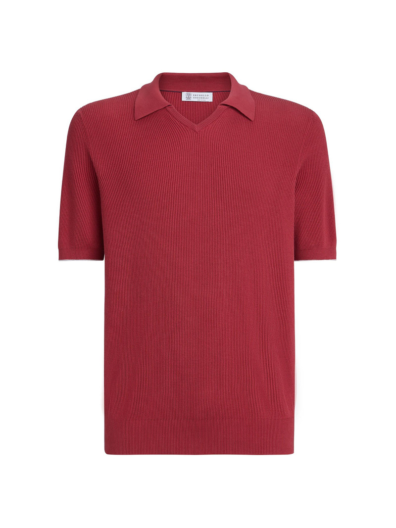 Men's Cotton English Rib Knit Polo Shirt - Red 1