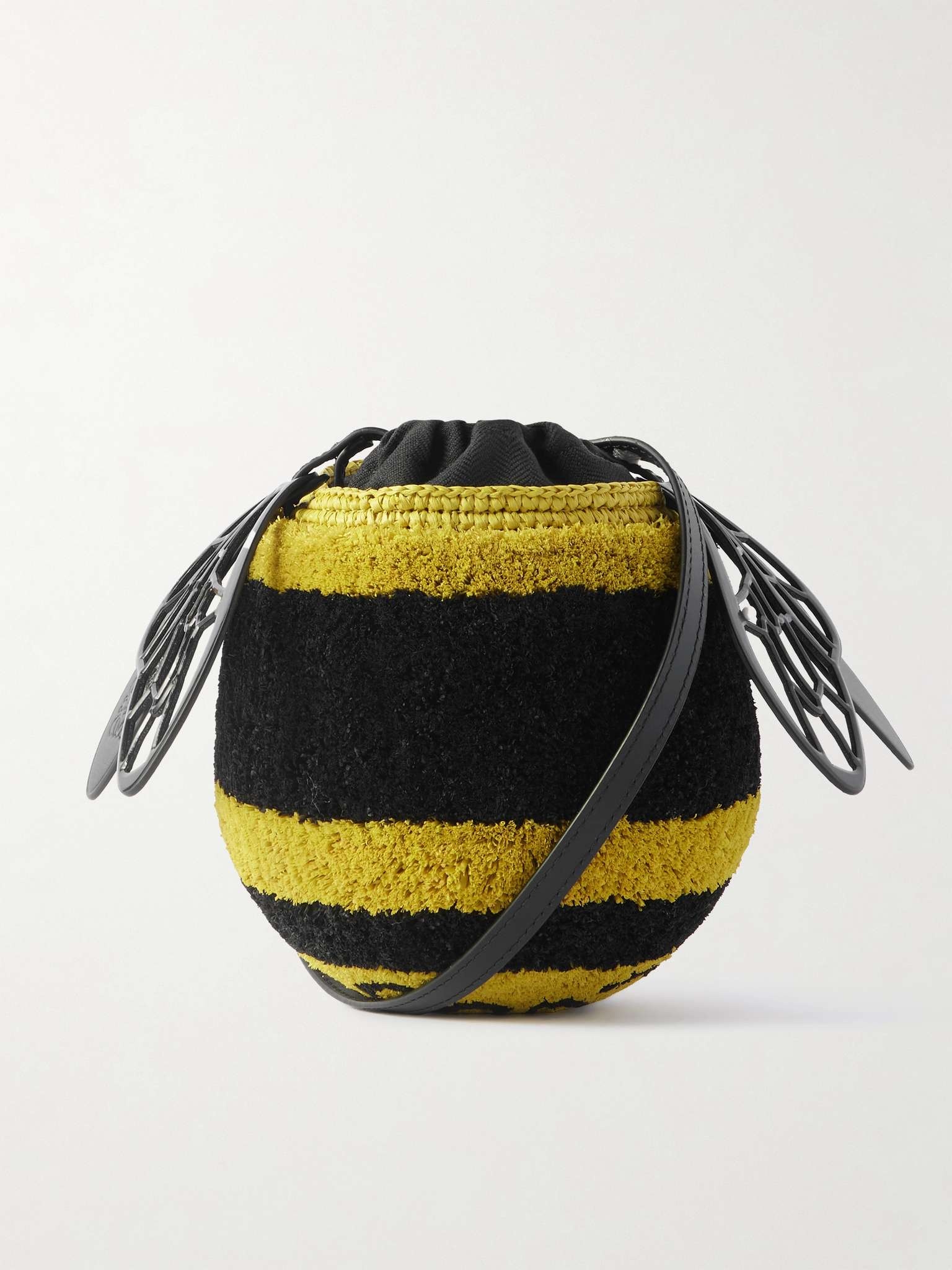 + Paula's Ibiza Leather-Trimmed Striped Raffia Bucket Bag - 1