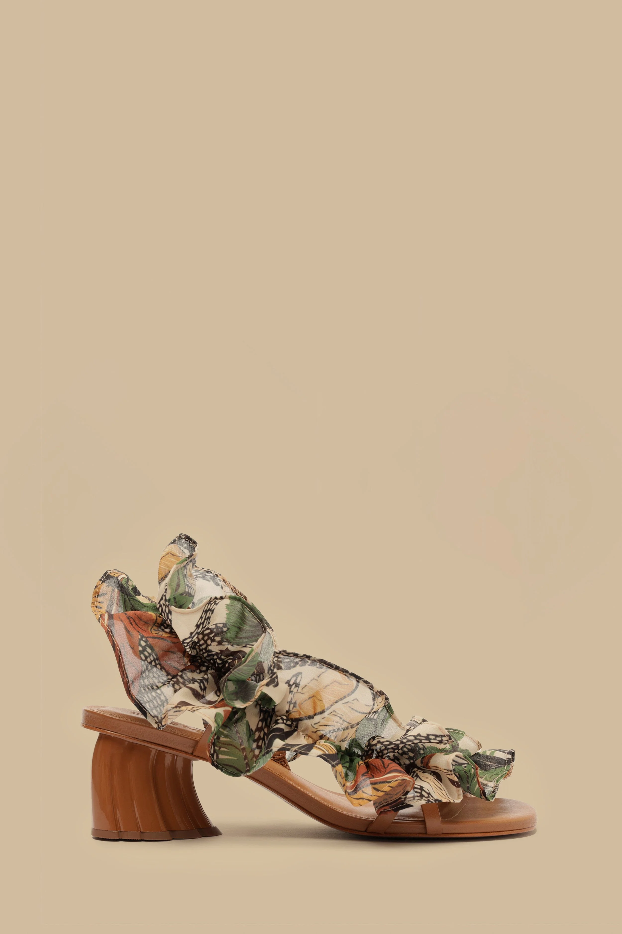 Sand Foliage Sketch Monstera Heeled Sandal - 1