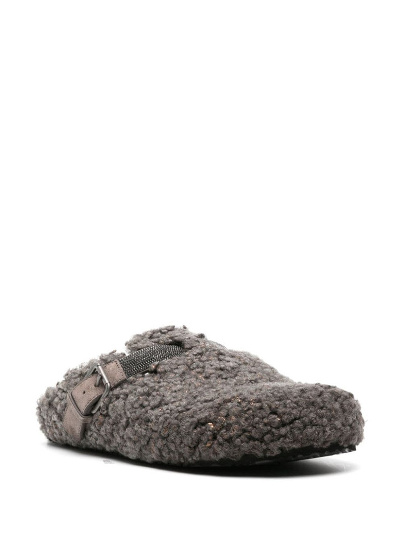 Brunello Cucinelli strap-detail shearling flat mules outlook