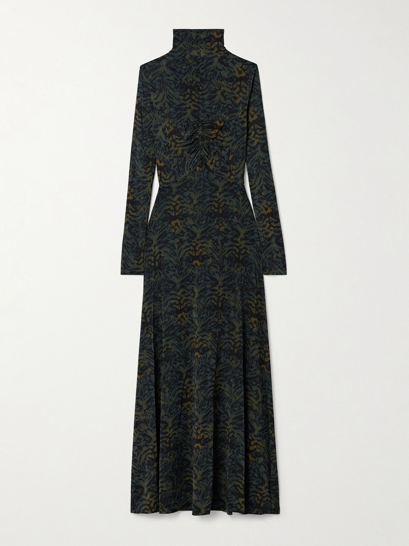 Koa Ruched Printed Stretch-jersey Turtleneck Maxi Dress 1