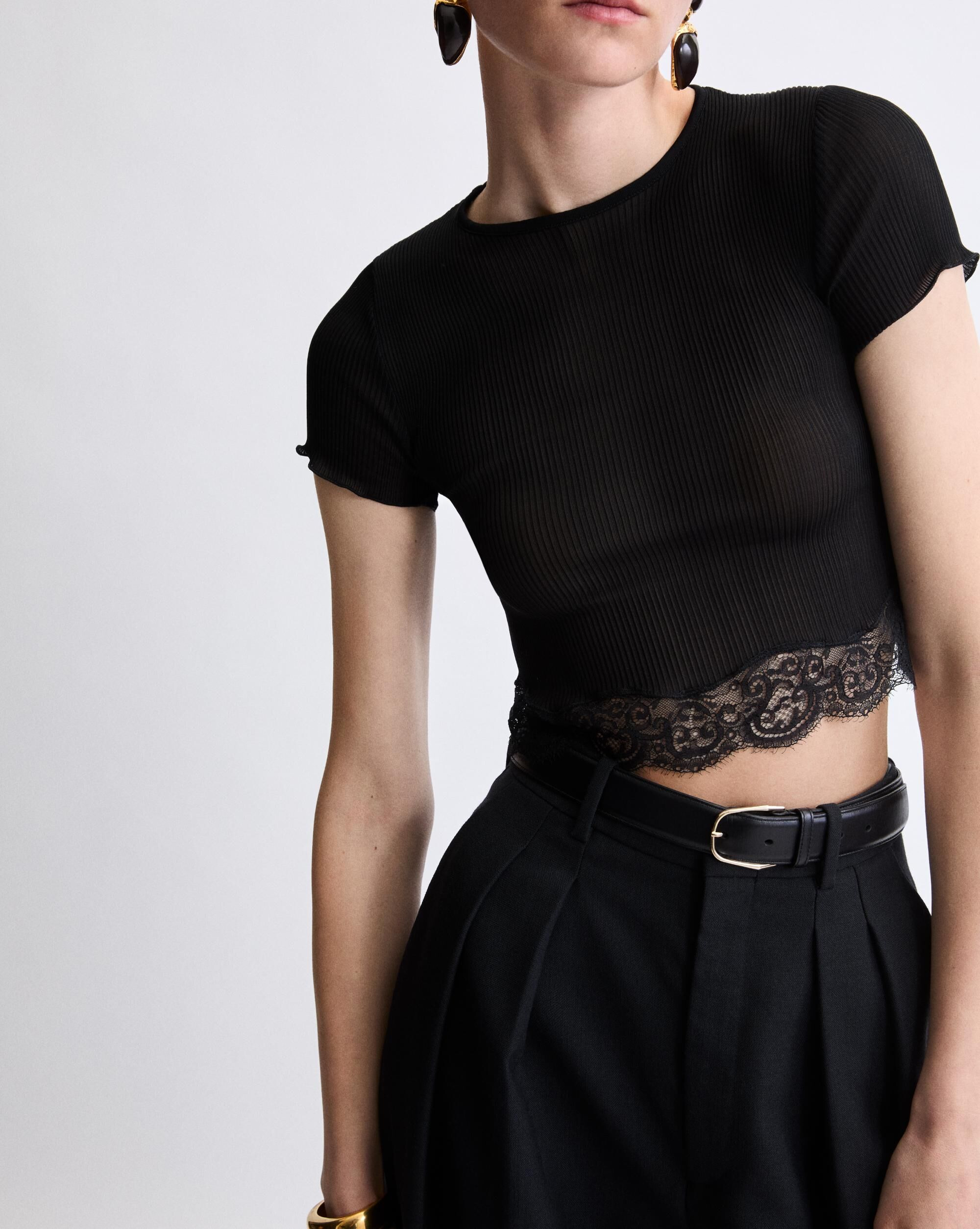 LACED T-SHIRT IN RIBBED SILK - 2