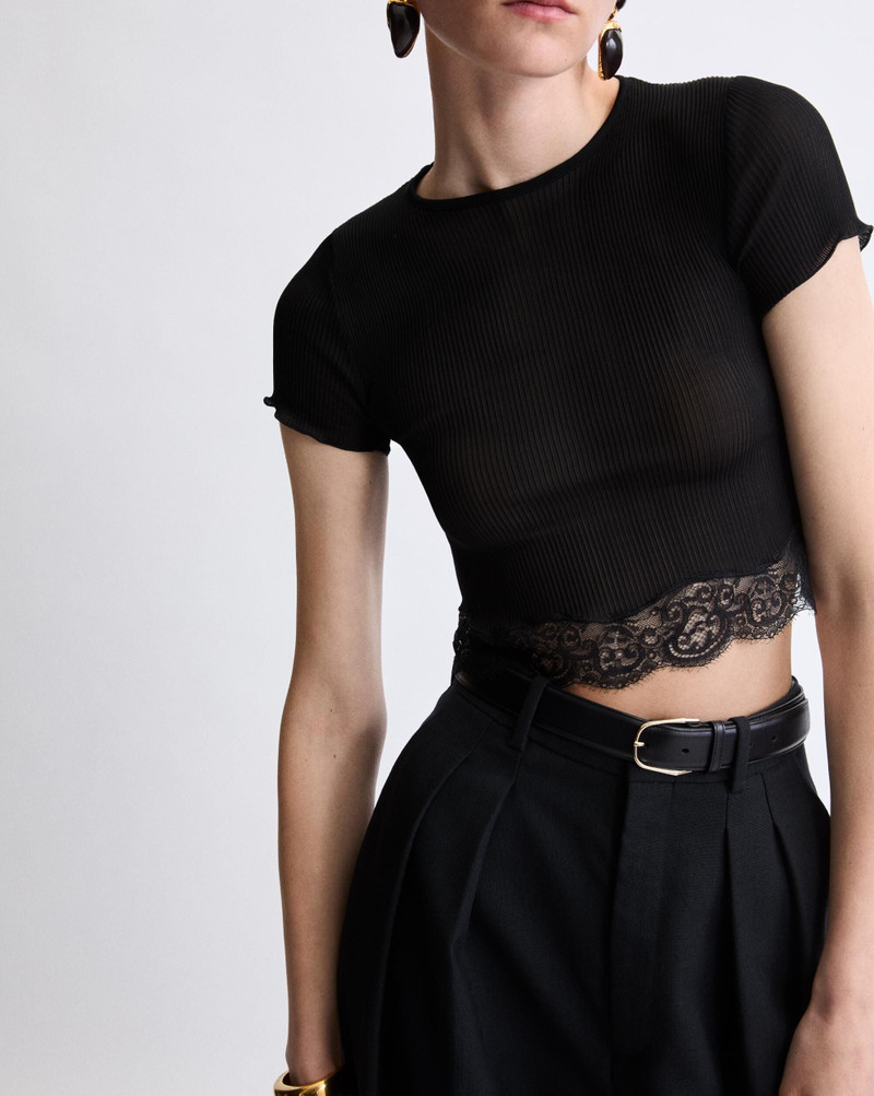 SAINT LAURENT LACED T-SHIRT IN RIBBED SILK outlook