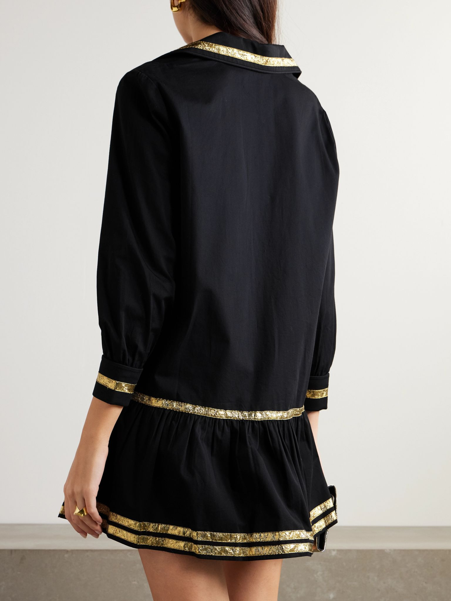 Embellished cotton-poplin mini dress Black - 3