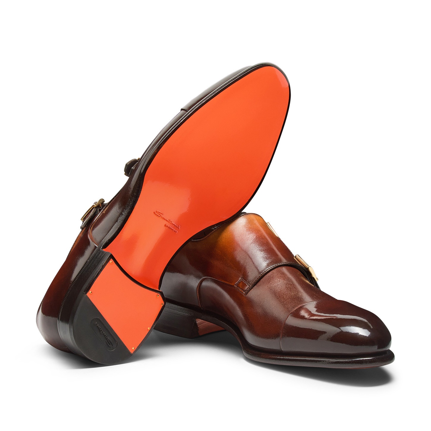 Men's orange leather double-buckle shoe - 4
