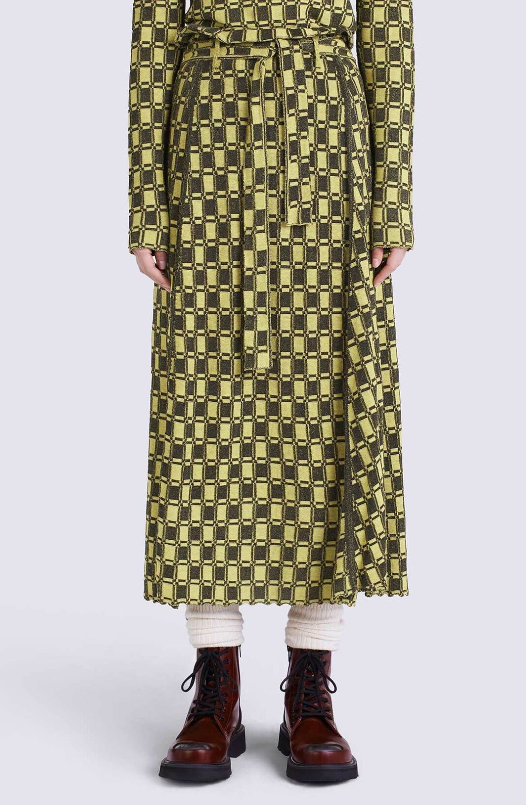 Jacquard gingham midi skirt - 4