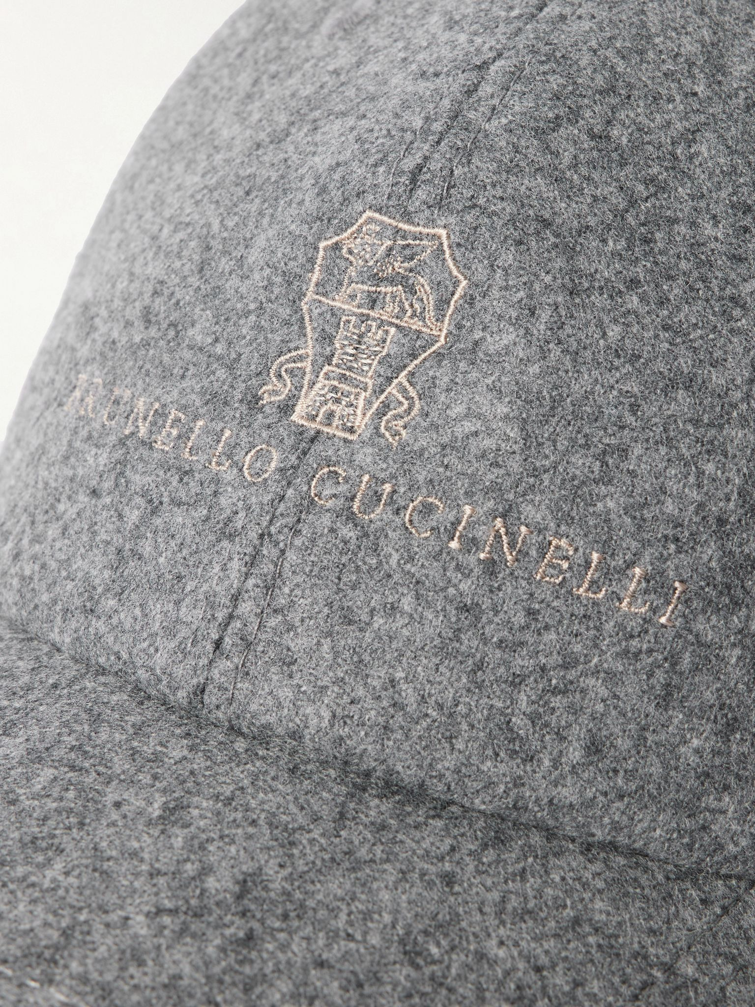 Logo-Embroidered Leather-Trimmed Wool-Flannel Baseball Cap Gray - 4