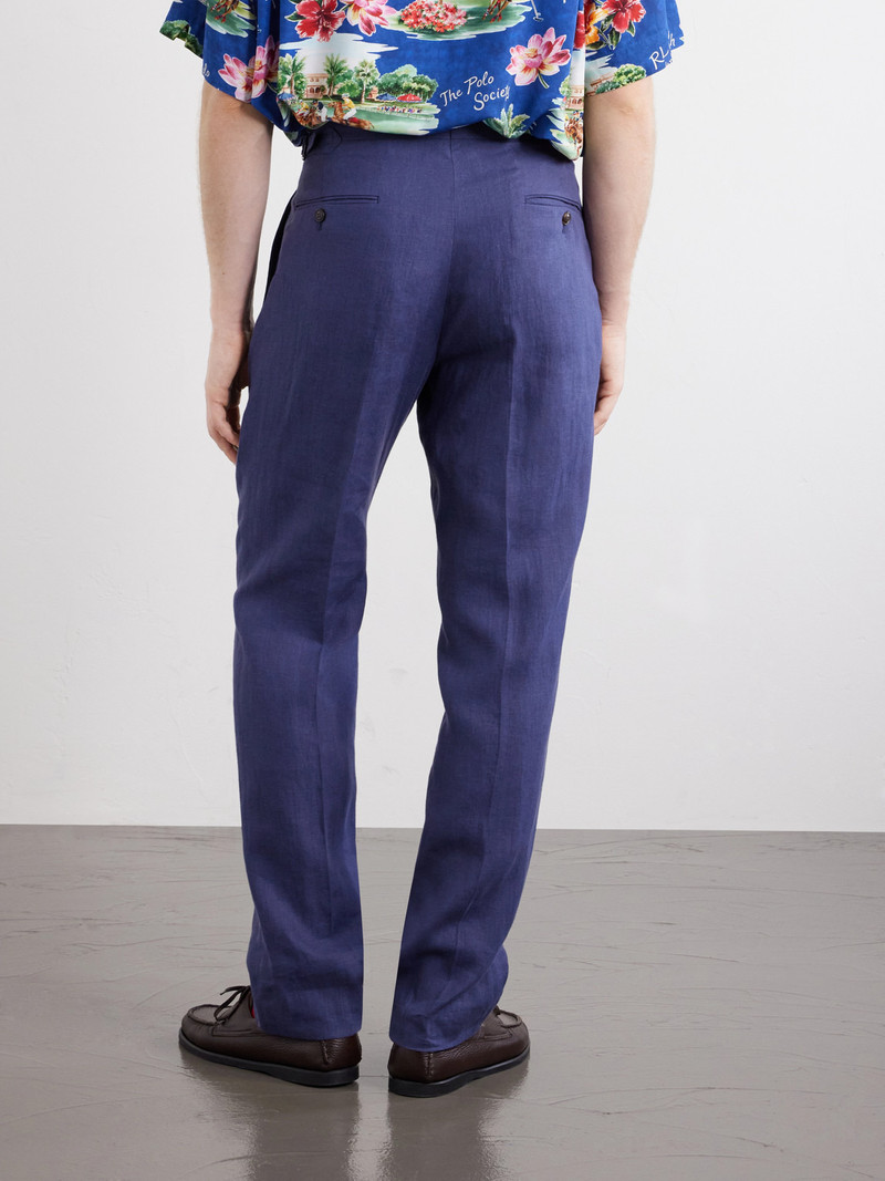 Straight-Leg Pleated Linen Suit Trousers 4