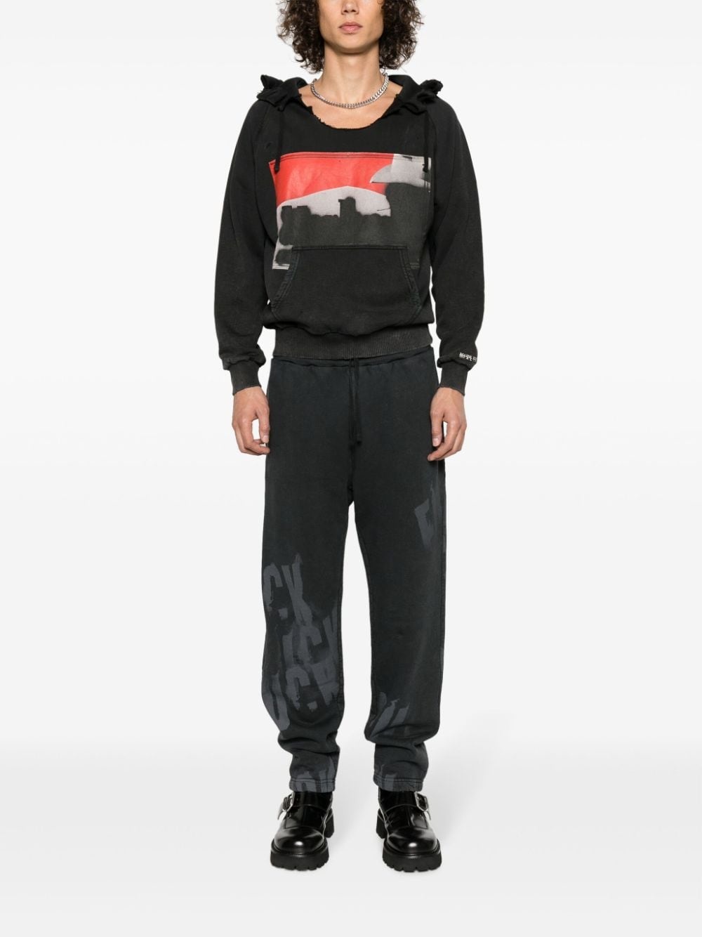 illustration-print distressed hoodie - 2