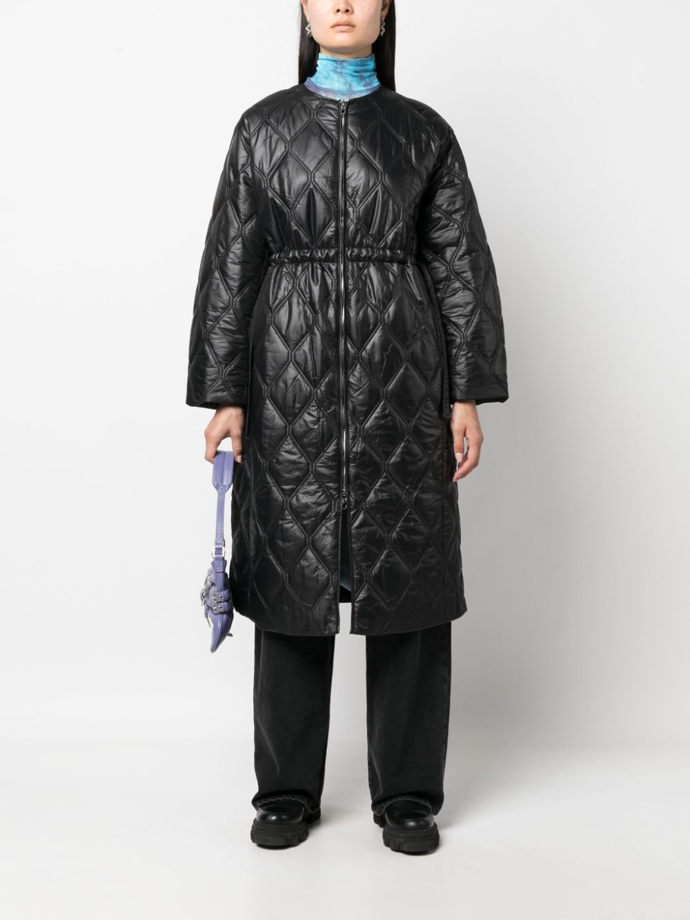 diamond-quilted zip-up raincoat - 2