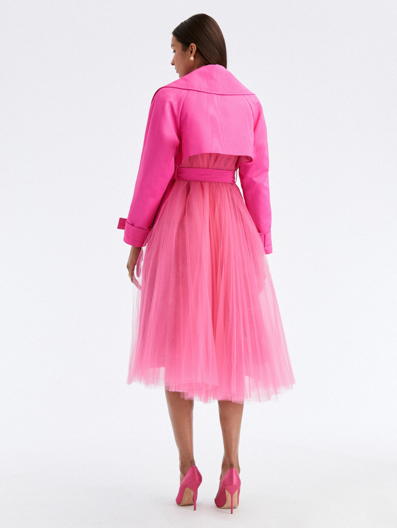 Oscar de la Renta MOIRE FAILLE TULLE BACK TRENCH COAT outlook