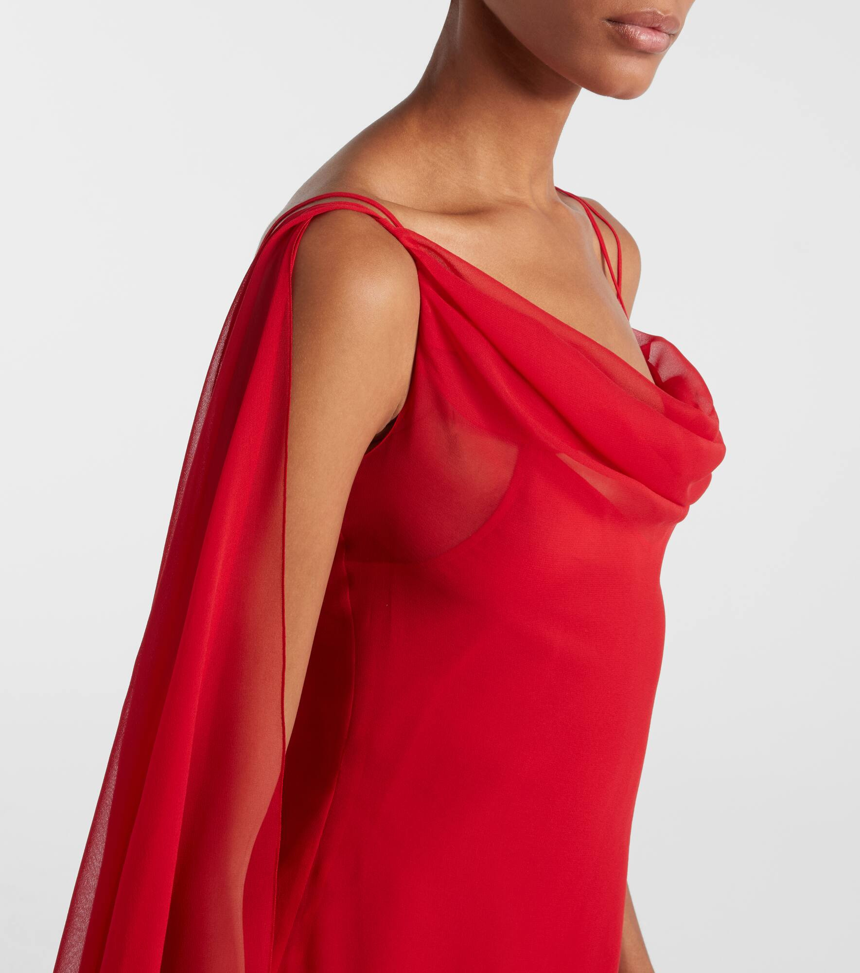 Asymmetric draped silk georgette gown - 4