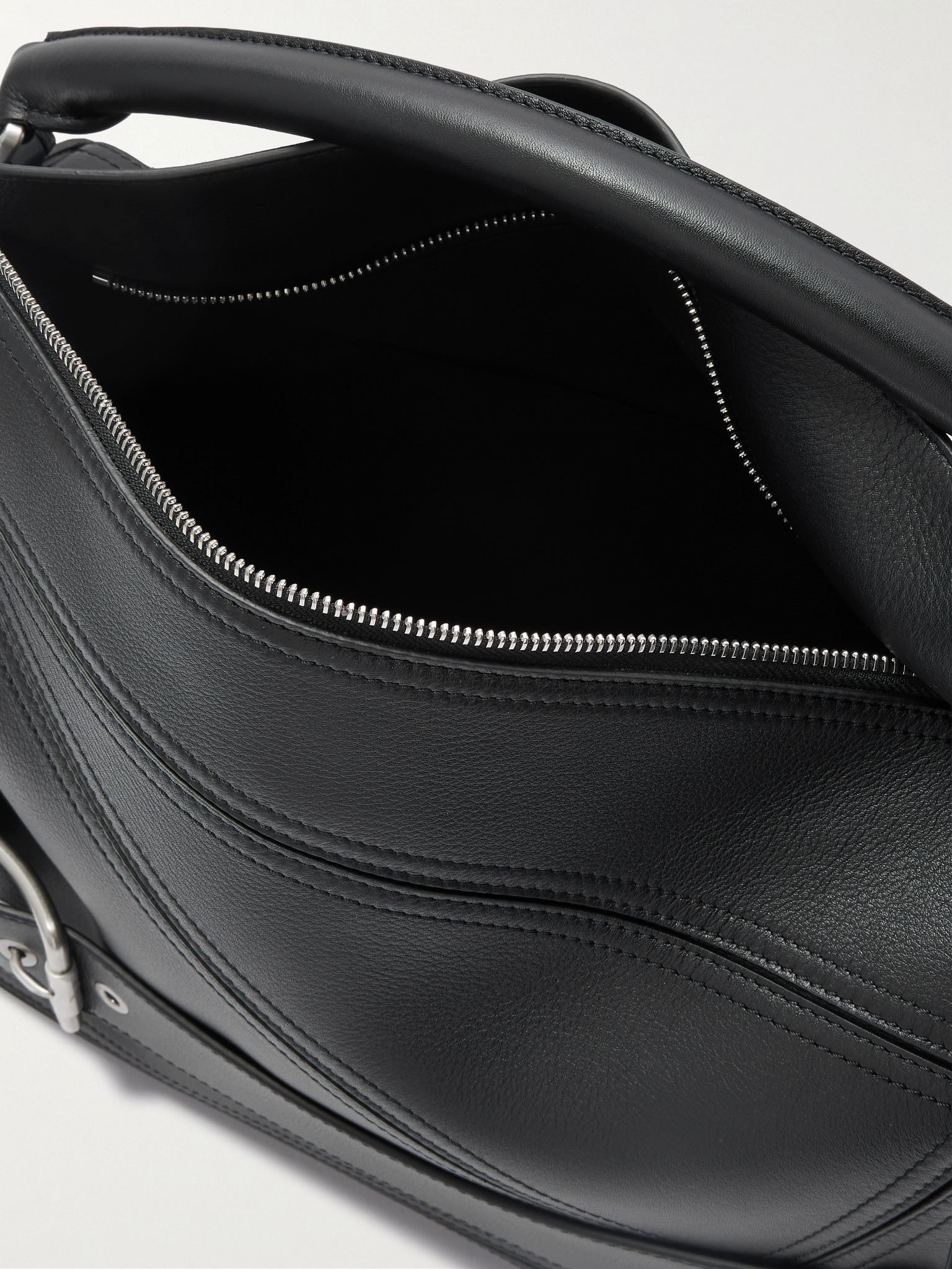 Puzzle Biker Large Buckled Leather Messenger Bag Black - 5