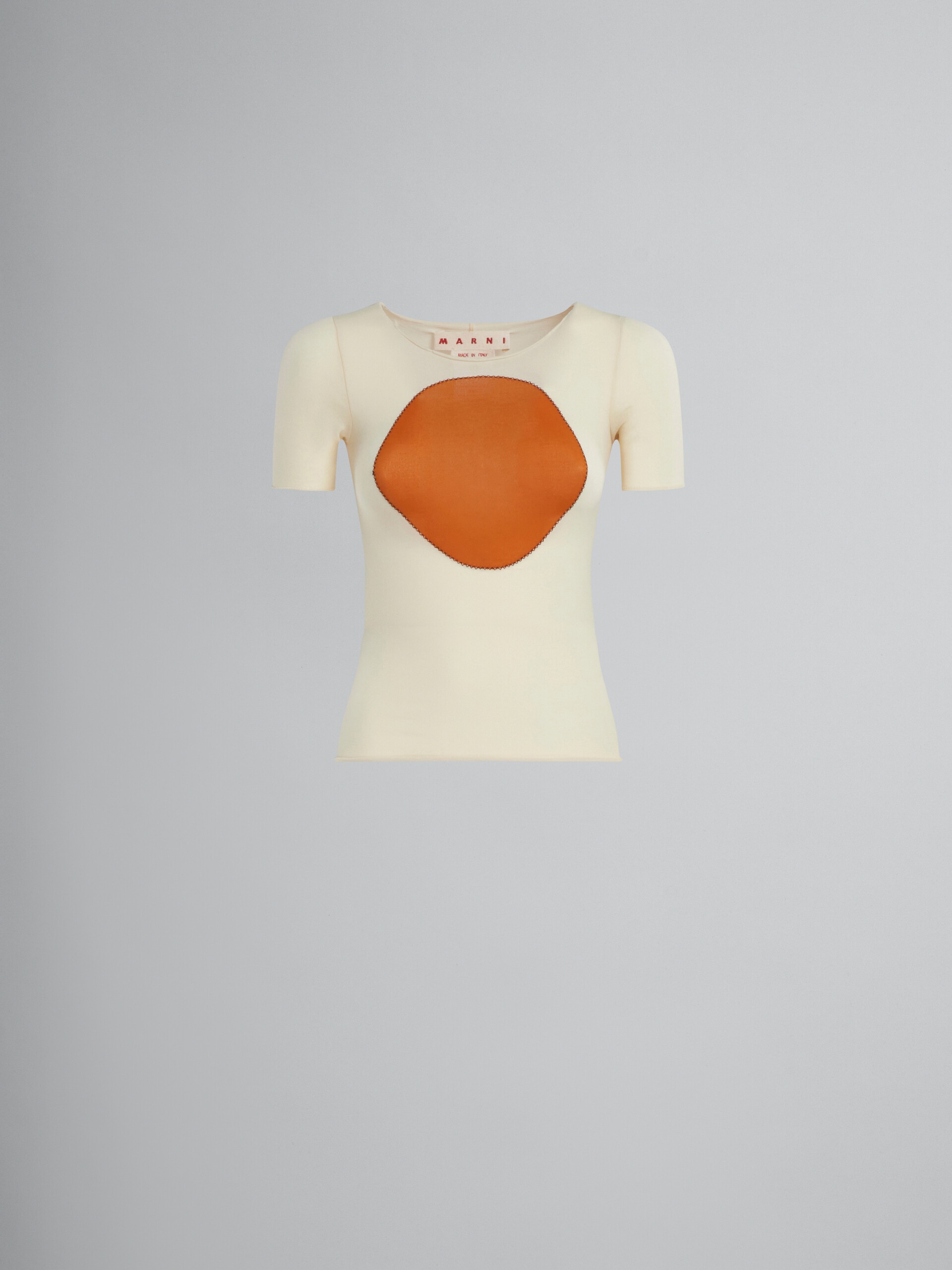 LIGHT YELLOW STRETCH NYLON T-SHIRT WITH INLAY - 1