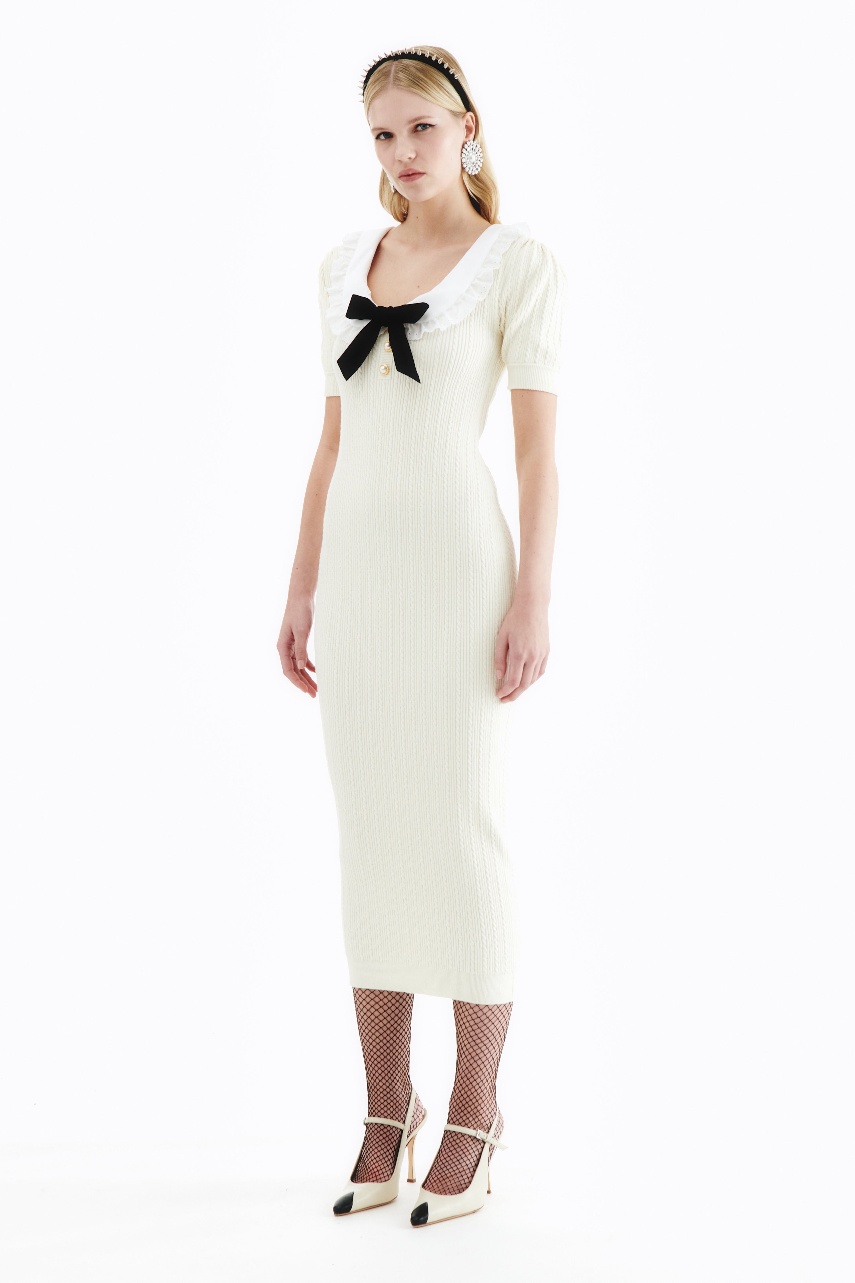 Alessandra Rich COTTON BLEND KNIT DRESS WITH COLLAR | REVERSIBLE