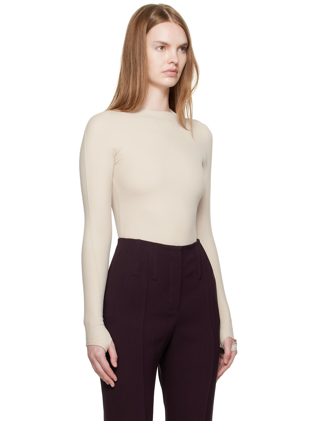 Beige Shoulder Logo Bodysuit - 2