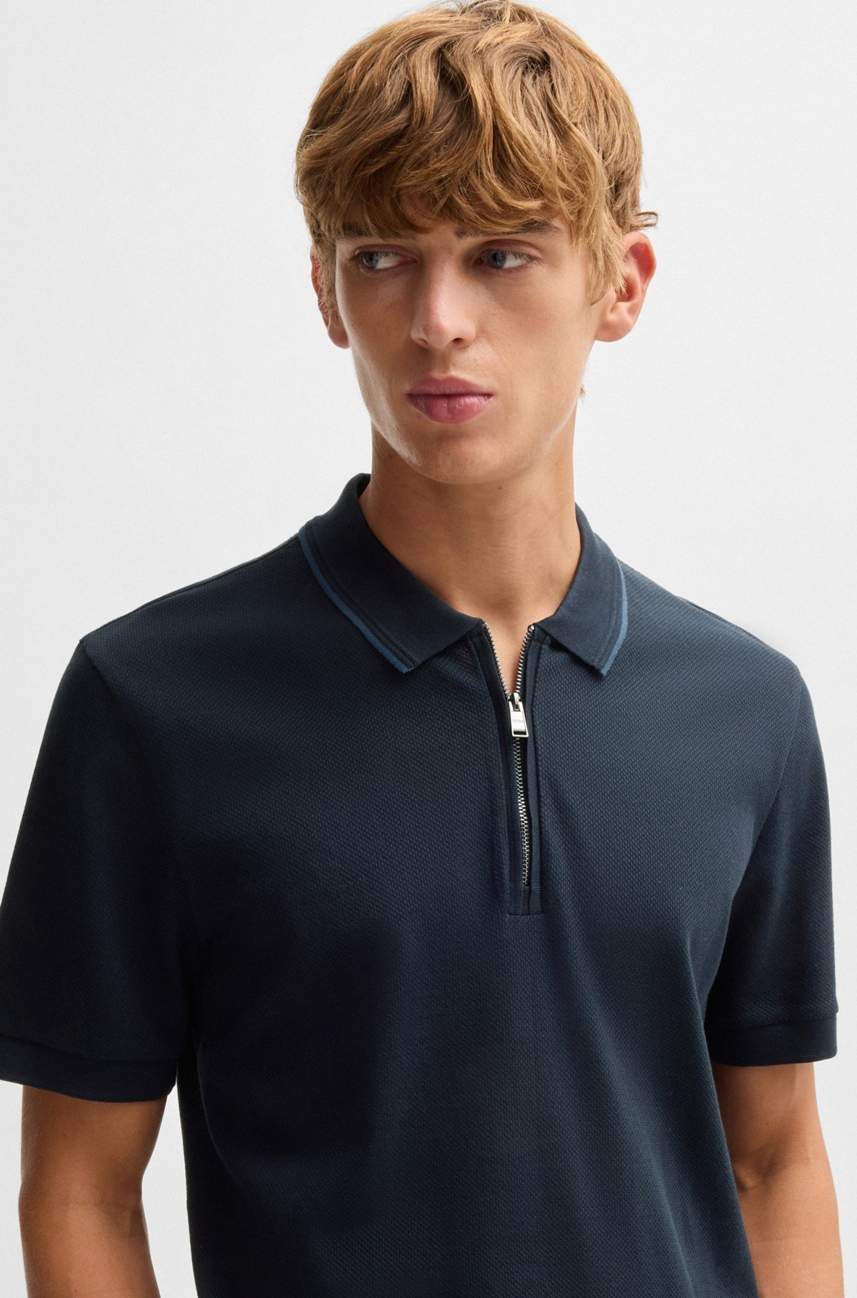 STRUCTURED-COTTON POLO SHIRT WITH ZIP PLACKET - 3