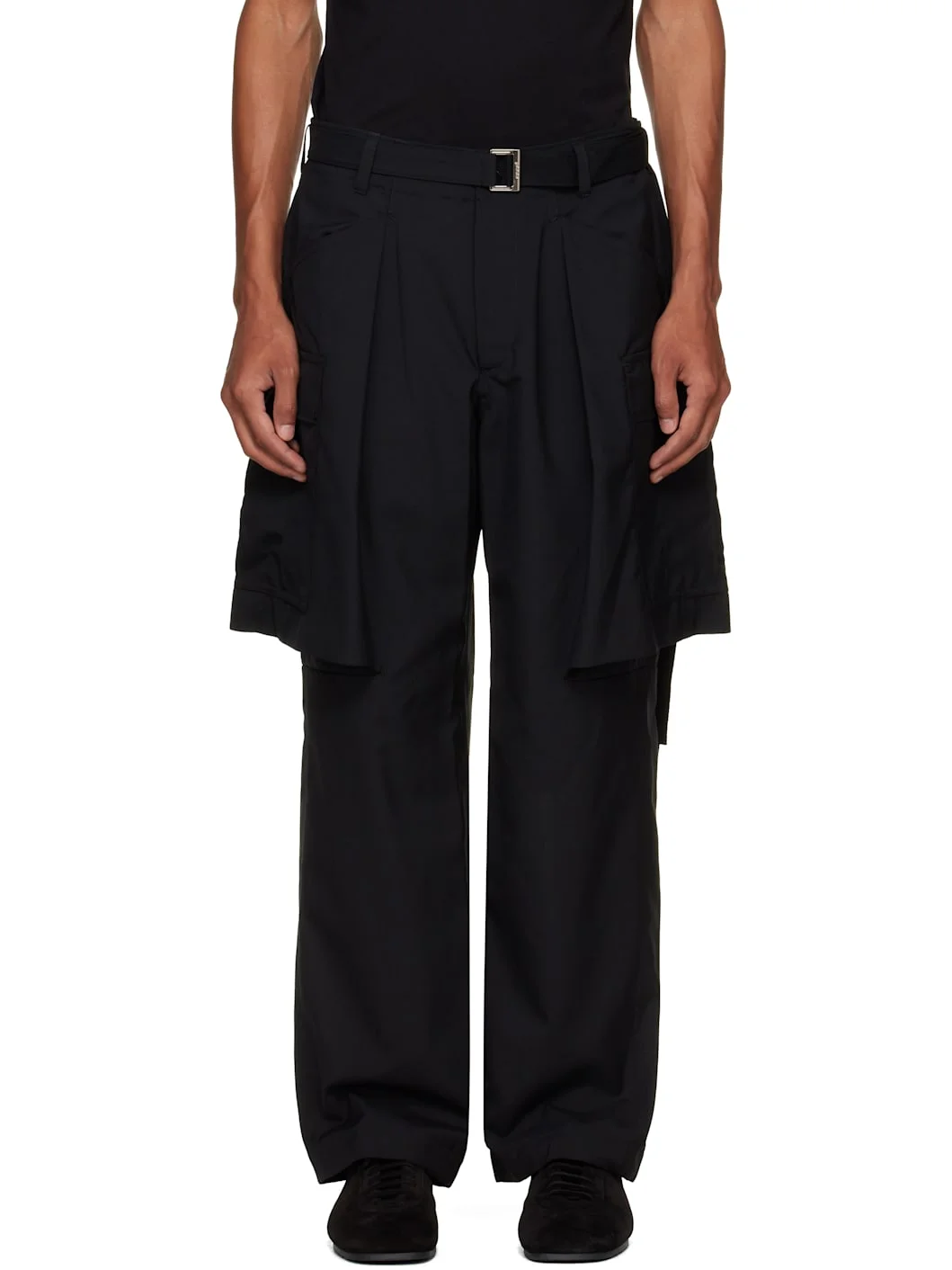 Black Suiting Cargo Pants - 1
