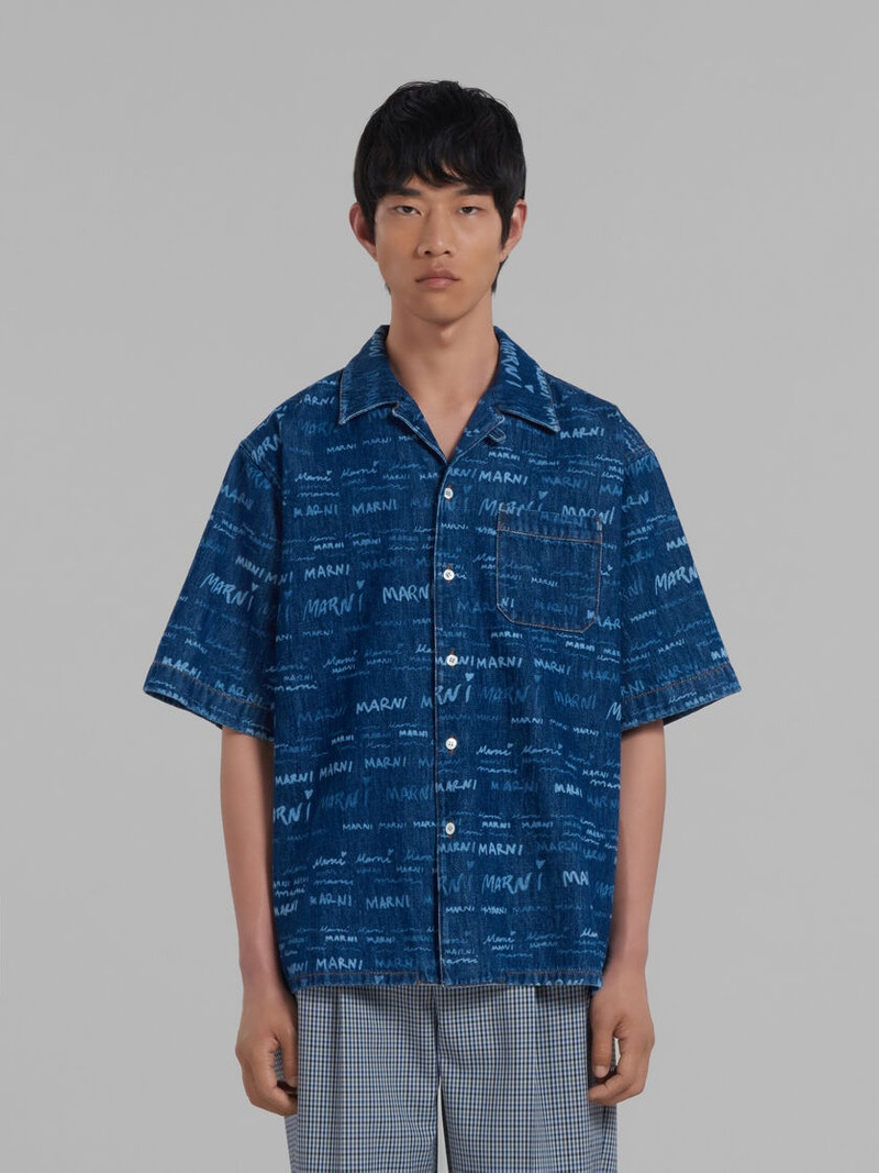 Marni BLUE DENIM SHIRT WITH MEGA MARNI MOTIF outlook