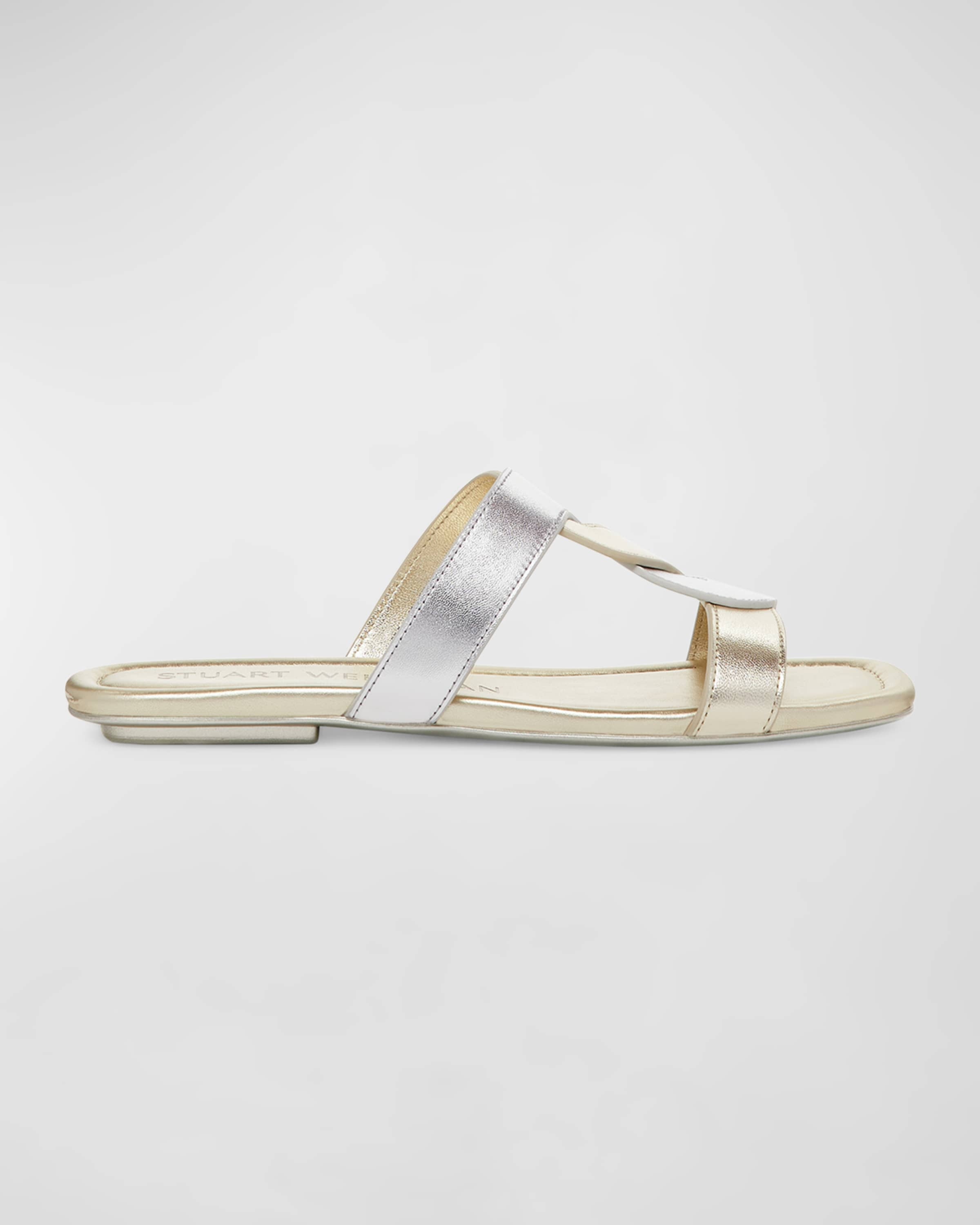 Ibiza Metallic Woven-Strap Slide Sandals - 1