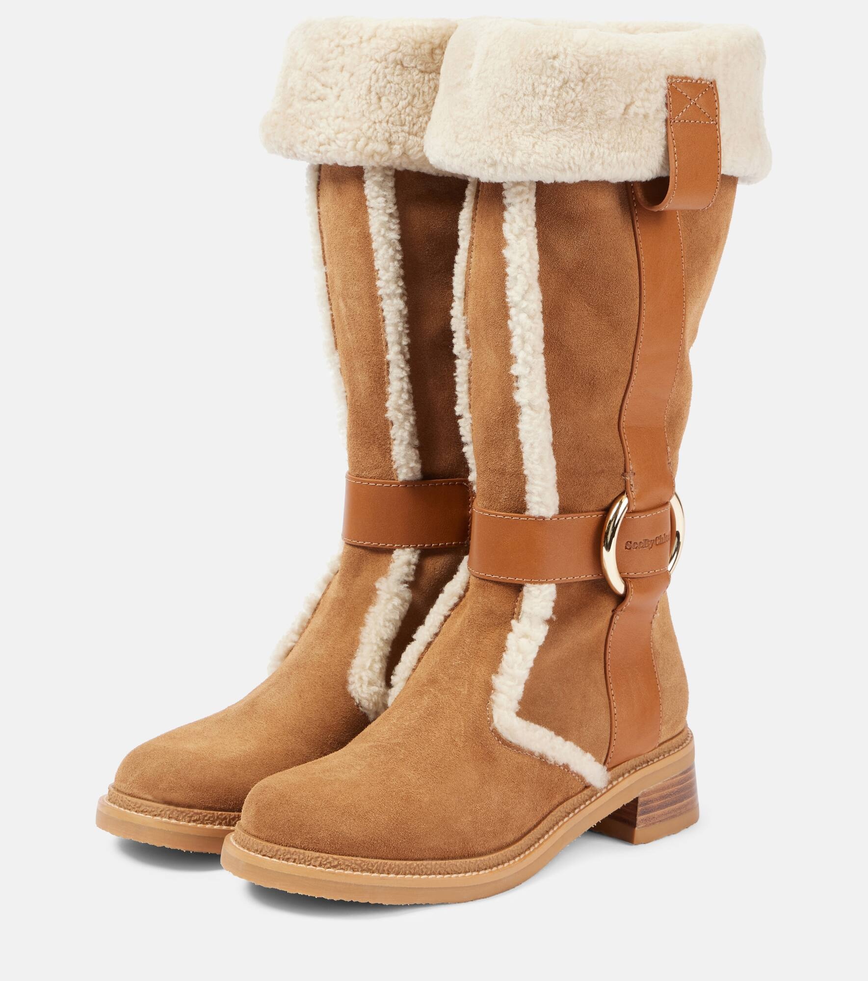New Ring suede and shearling knee-high boots - 5