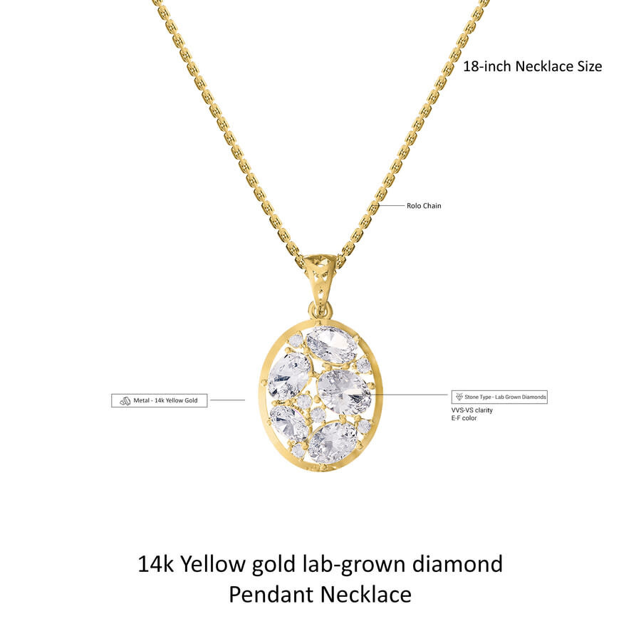 Diamond2Deal - Diamond2Deal 14k Yellow Gold 3.8 Ct Oval Cut Lab Grown Diamond Pendant Necklace 18" Chain VVS-VS, E- - 2