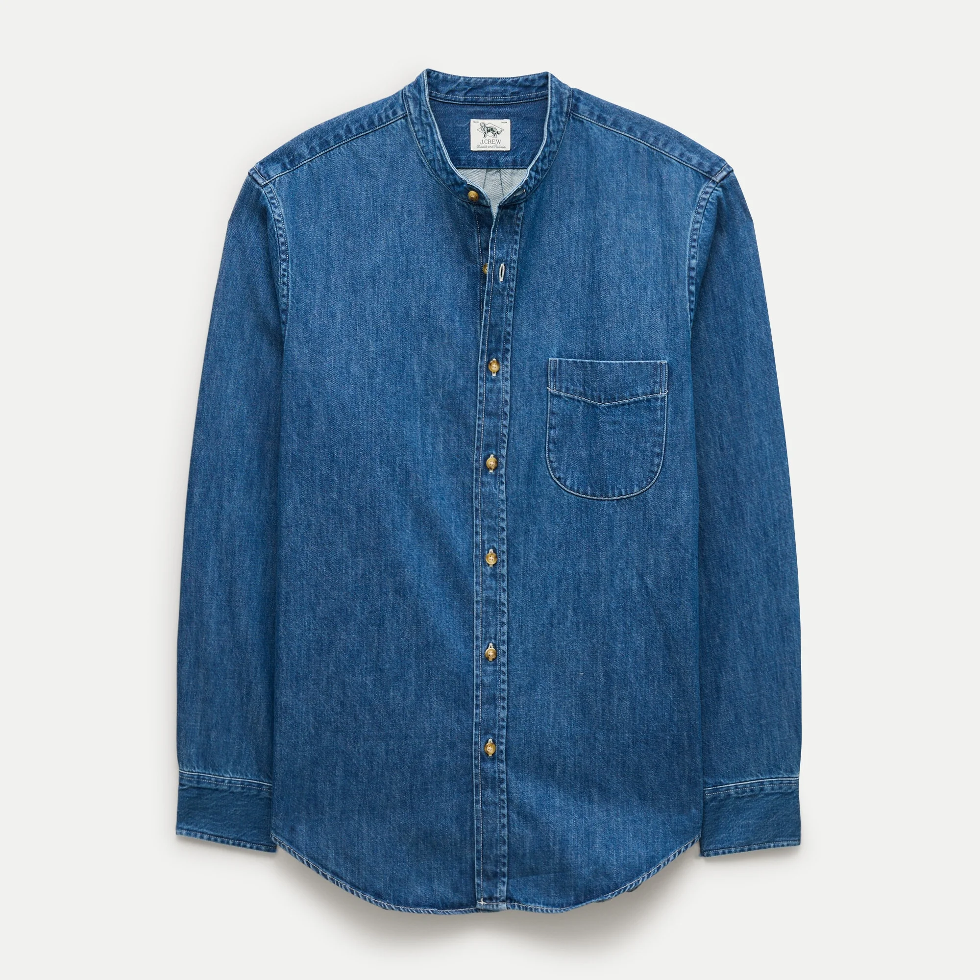 Midweight denim band-collar shirt - 1