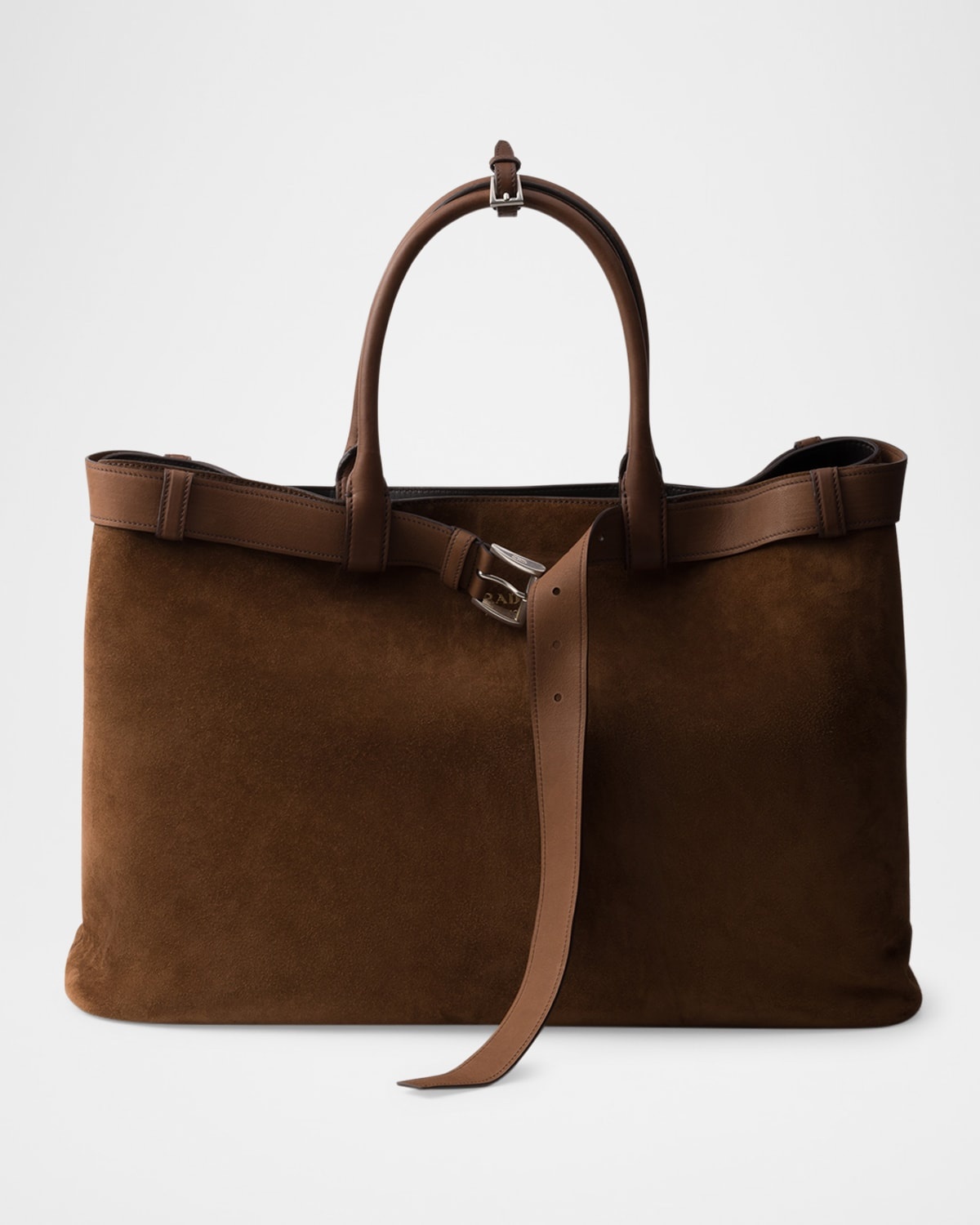 Men's Buckle Suede Shoulder Bag with Belt - 1