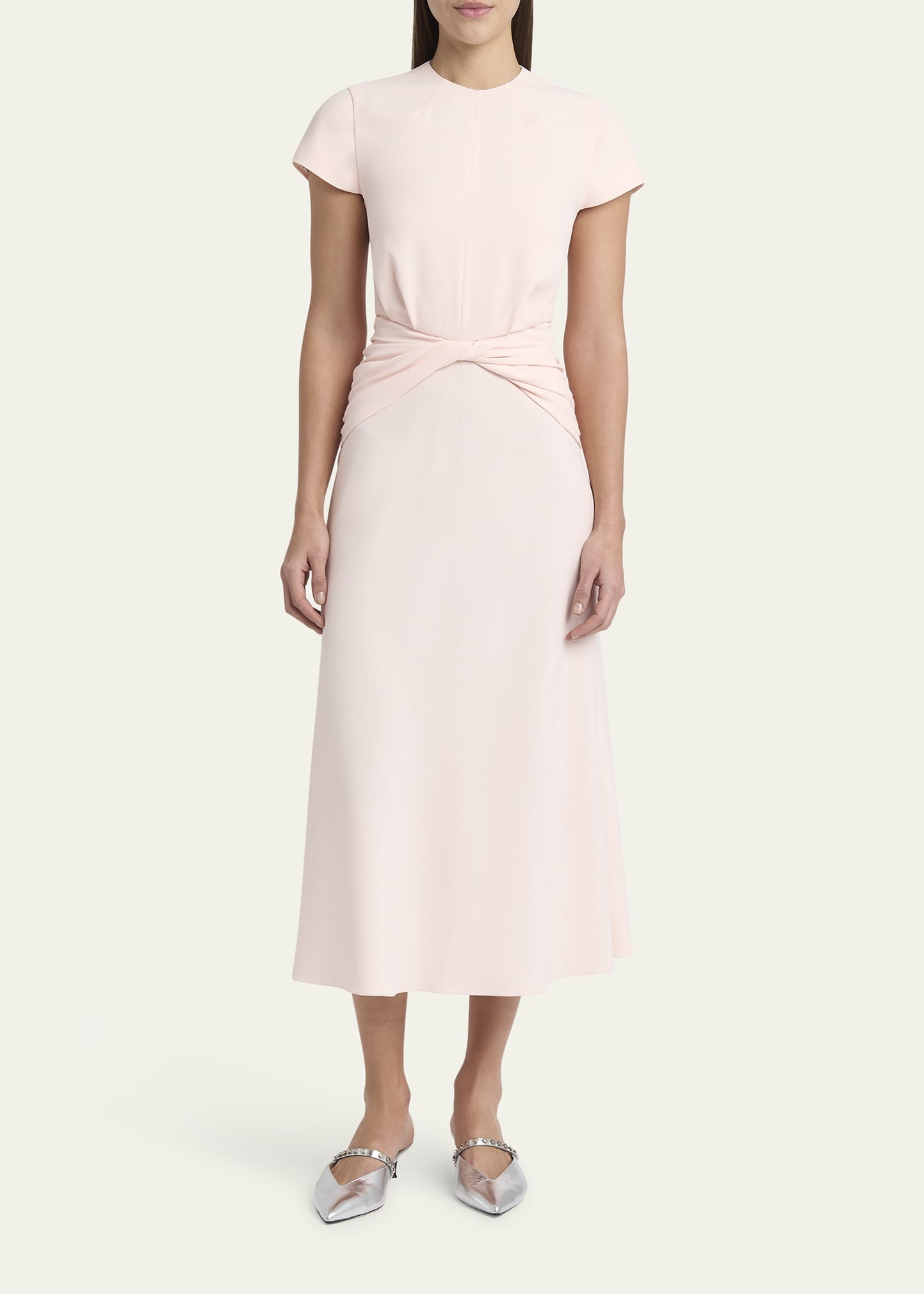 Twisted Waist Short-Sleeve Midi Dress - 2