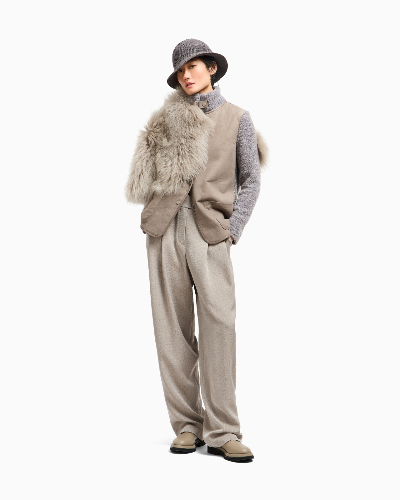 JACKET IN CALFSKIN AND CASHMERE AND SILK BOUCLÉ - 2