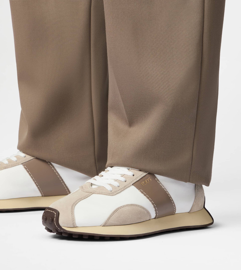 Tod's SNEAKERS IN LEATHER AND TECHNICAL FABRIC - BEIGE, WHITE, BROWN outlook