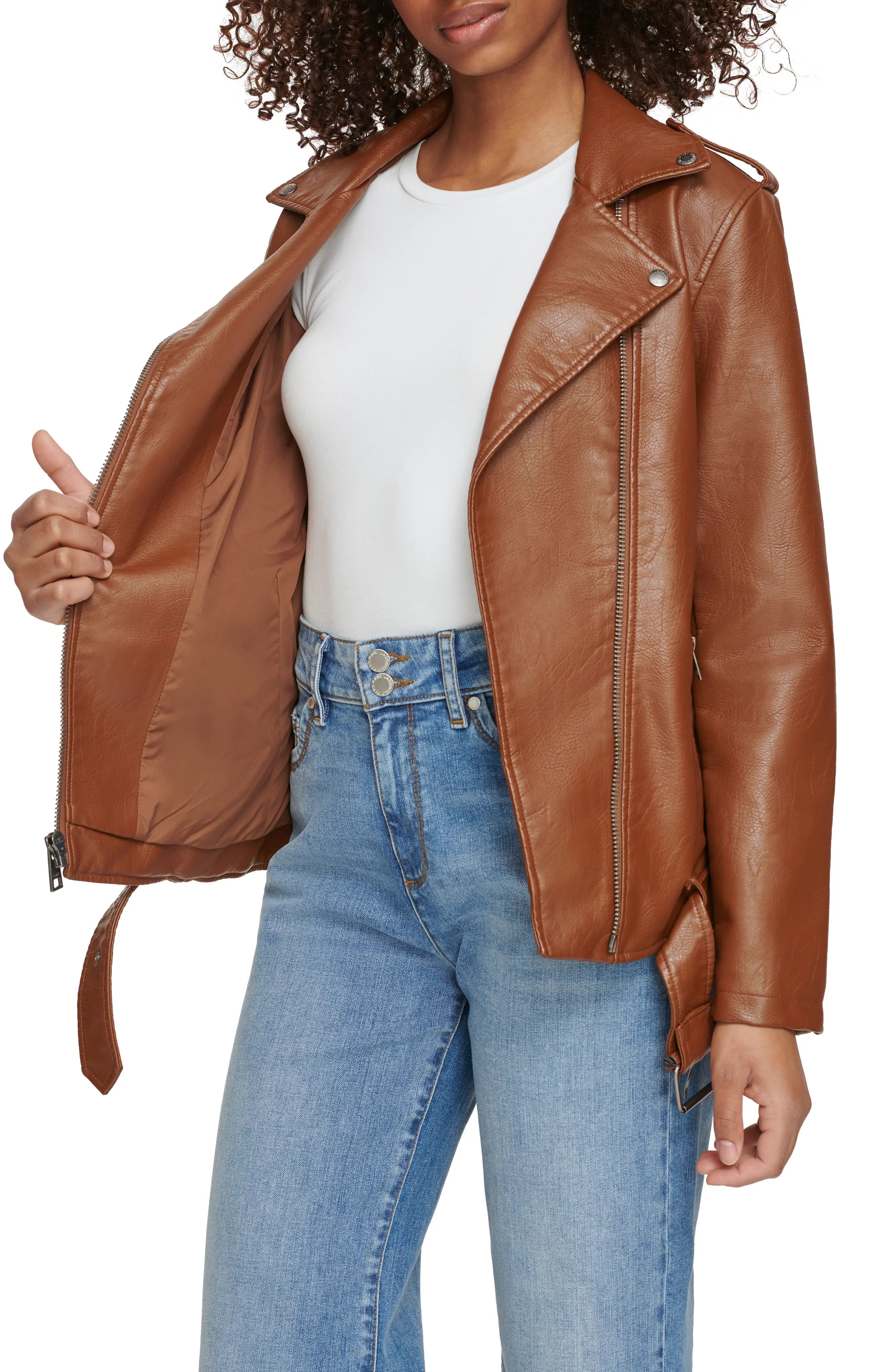 Longline Belted Faux Leather Moto Jacket - 4