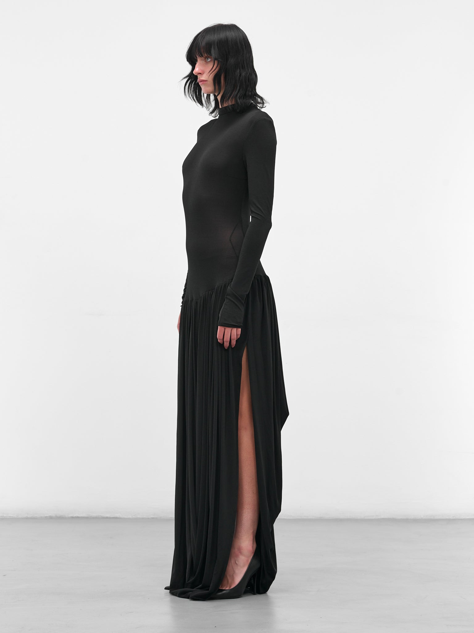 Black Open-Leg Draped Maxi Dress - 2