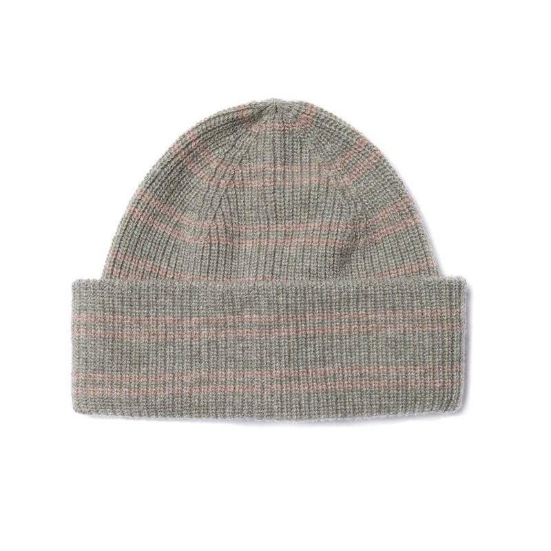 Wool Stripe Beanie Green Melange - 2