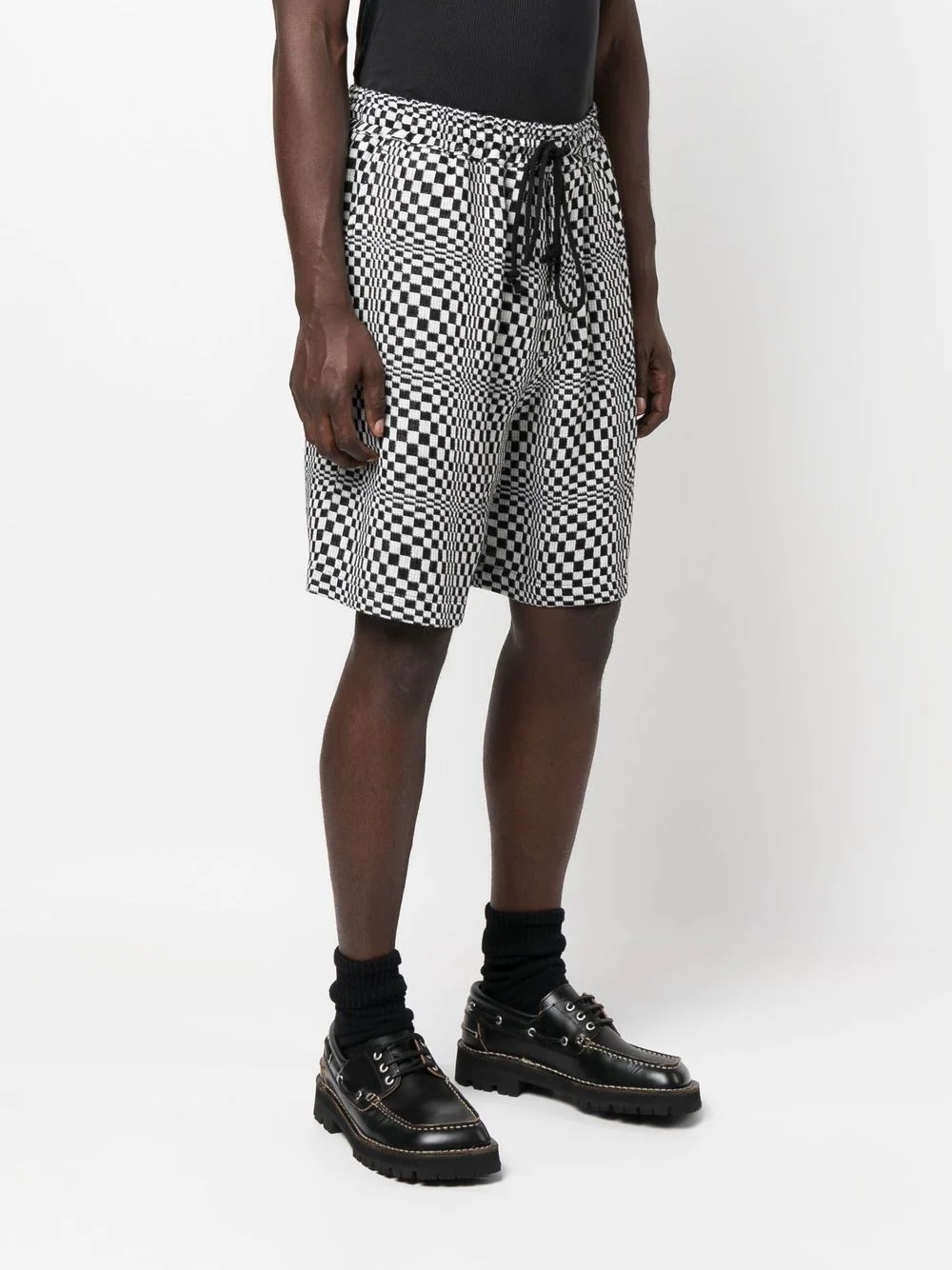 checkerboard-print track shorts - 3