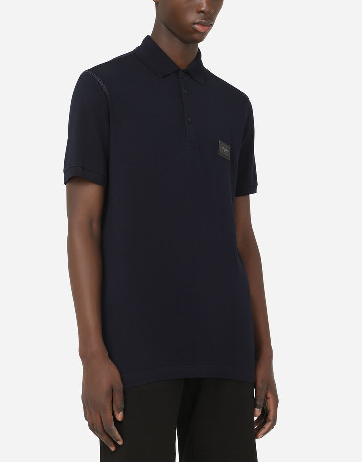 Cotton piqué polo-shirt with branded plate - 5