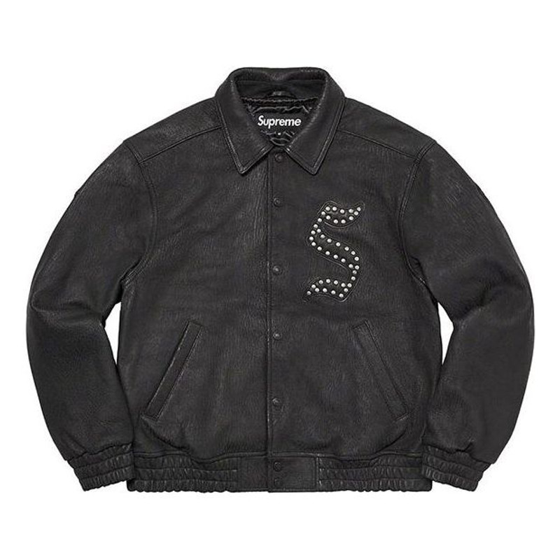 Supreme Pebbled Leather Varsity Jacket '블랙 화이트'SUP-FW21-126 - 1