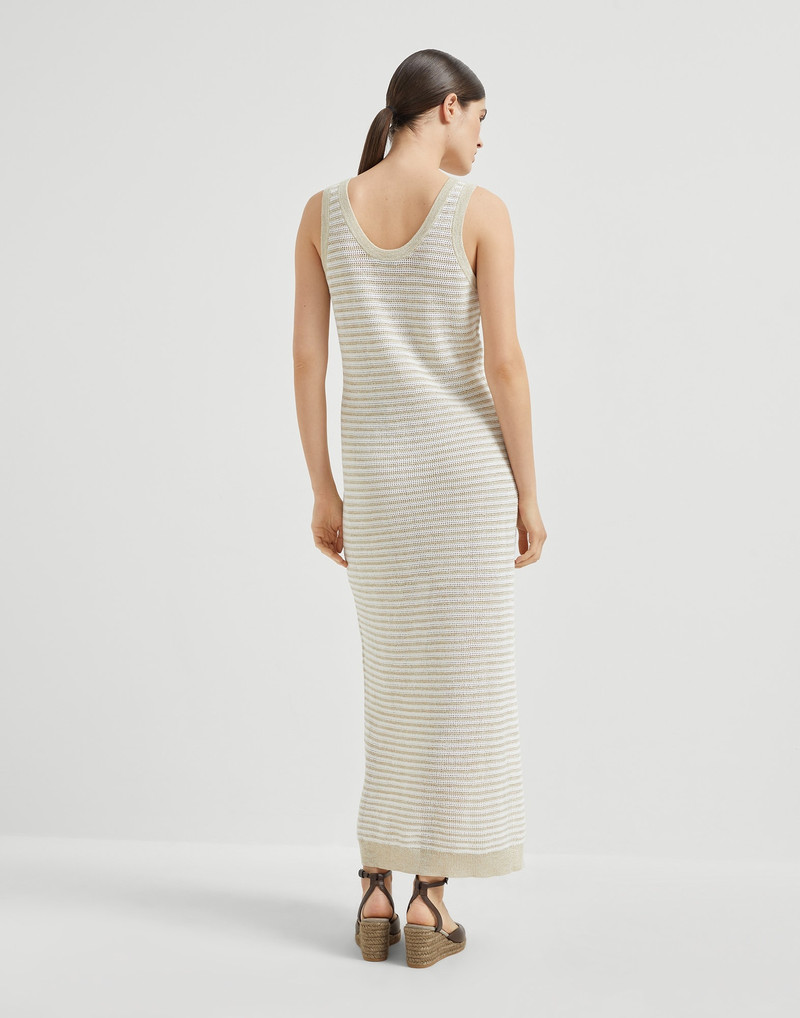 Brunello Cucinelli Sparkling striped linen and cotton knit dress outlook
