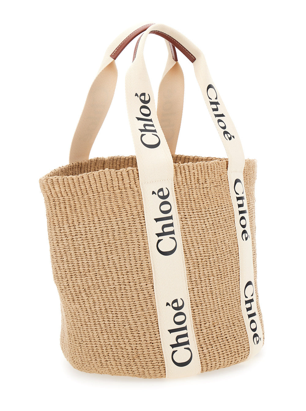 Chloé Women 'Woody' Beige Shoper With With Logoed Shoulder Strap In In Woven Natural Fibers Woman - 3