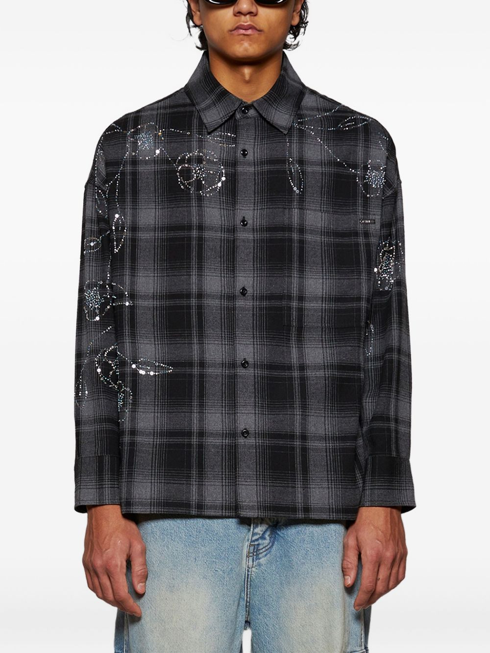 rhinestone-embellished plaid shirt - 3