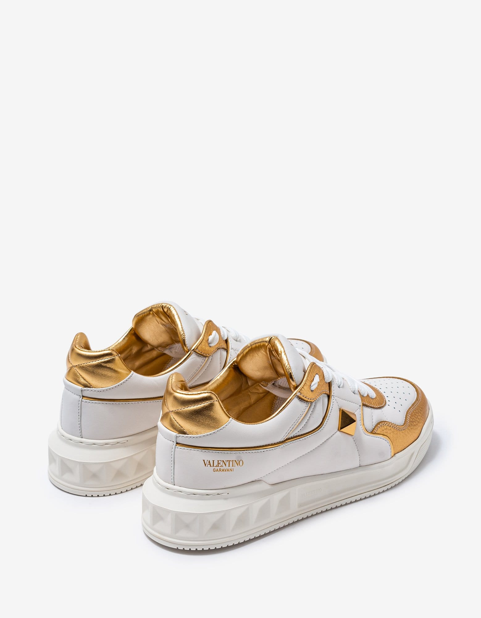 Valentino White & Gold One Stud Trainers - 7