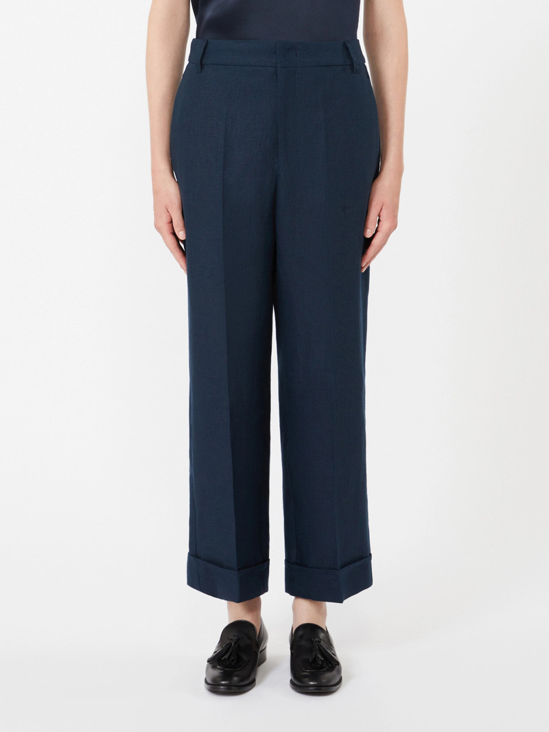 ANSELMO Linen basketweave straight trousers - MIDNIGHTBLUE 3