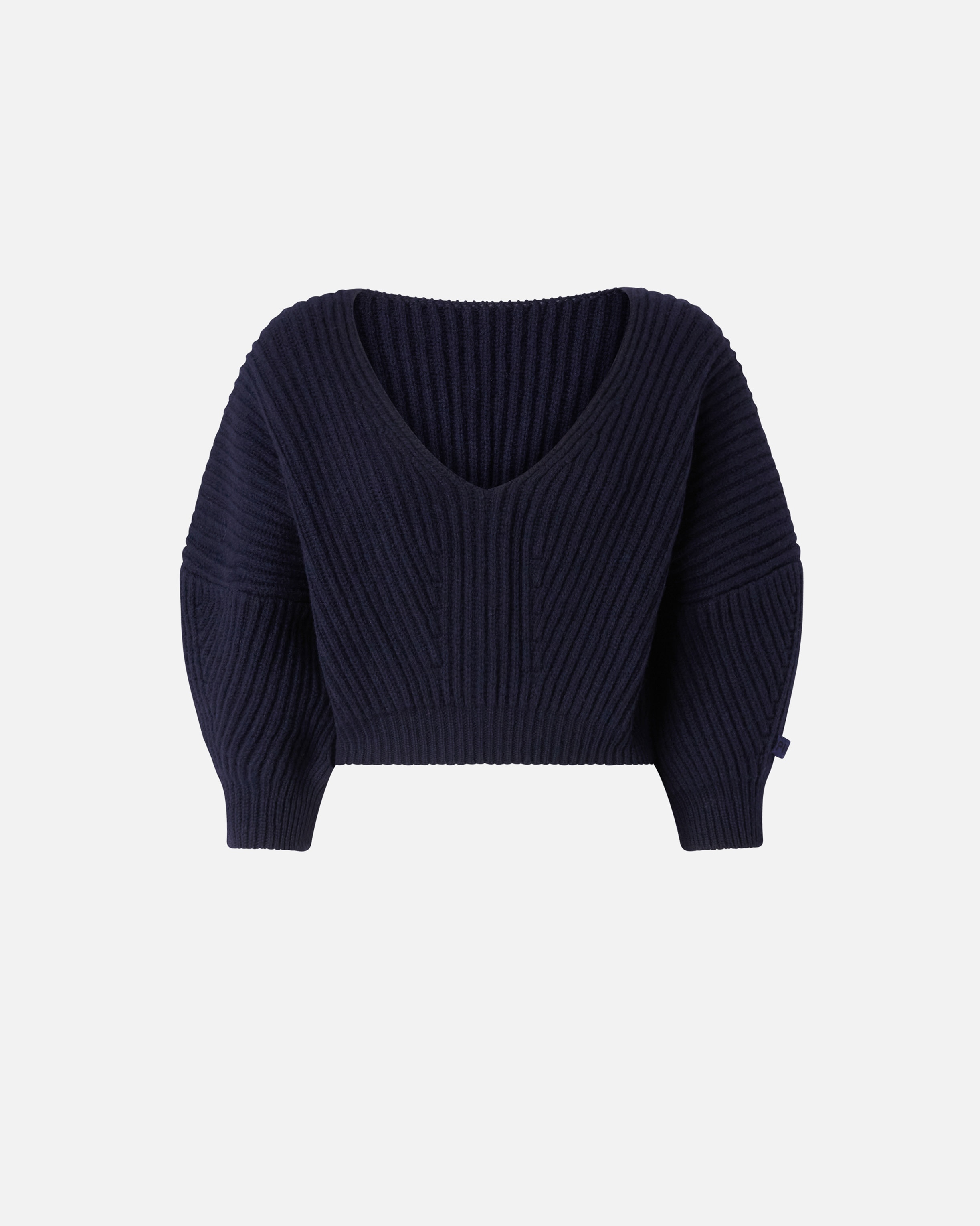 CROPPED RIBBED V-NECK SWEATER - 1